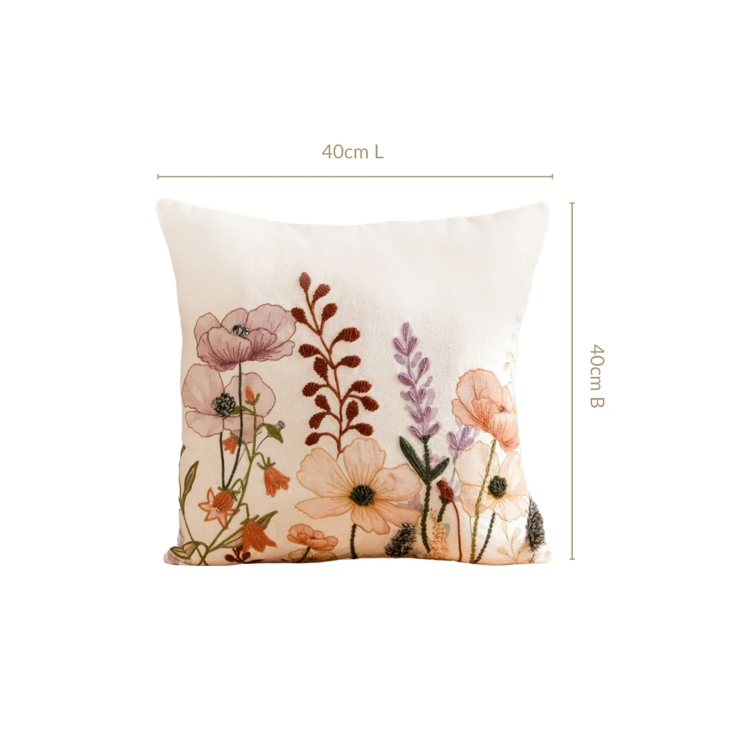 Lush Botanica Embroidered Cotton Slub Cushion Cover 40x40cm - Image 3