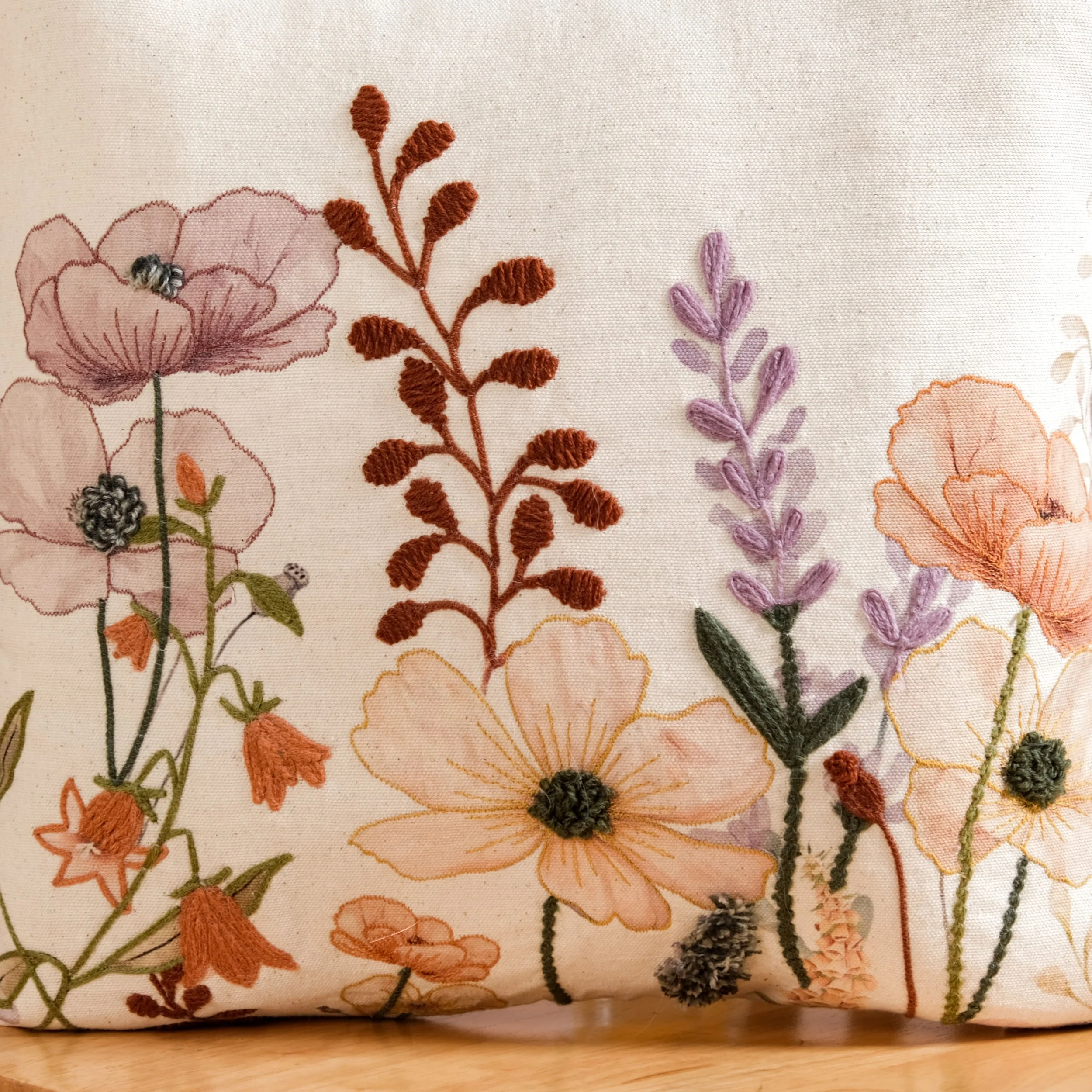 Lush Botanica Embroidered Cotton Slub Cushion Cover 40x40cm - Image 5