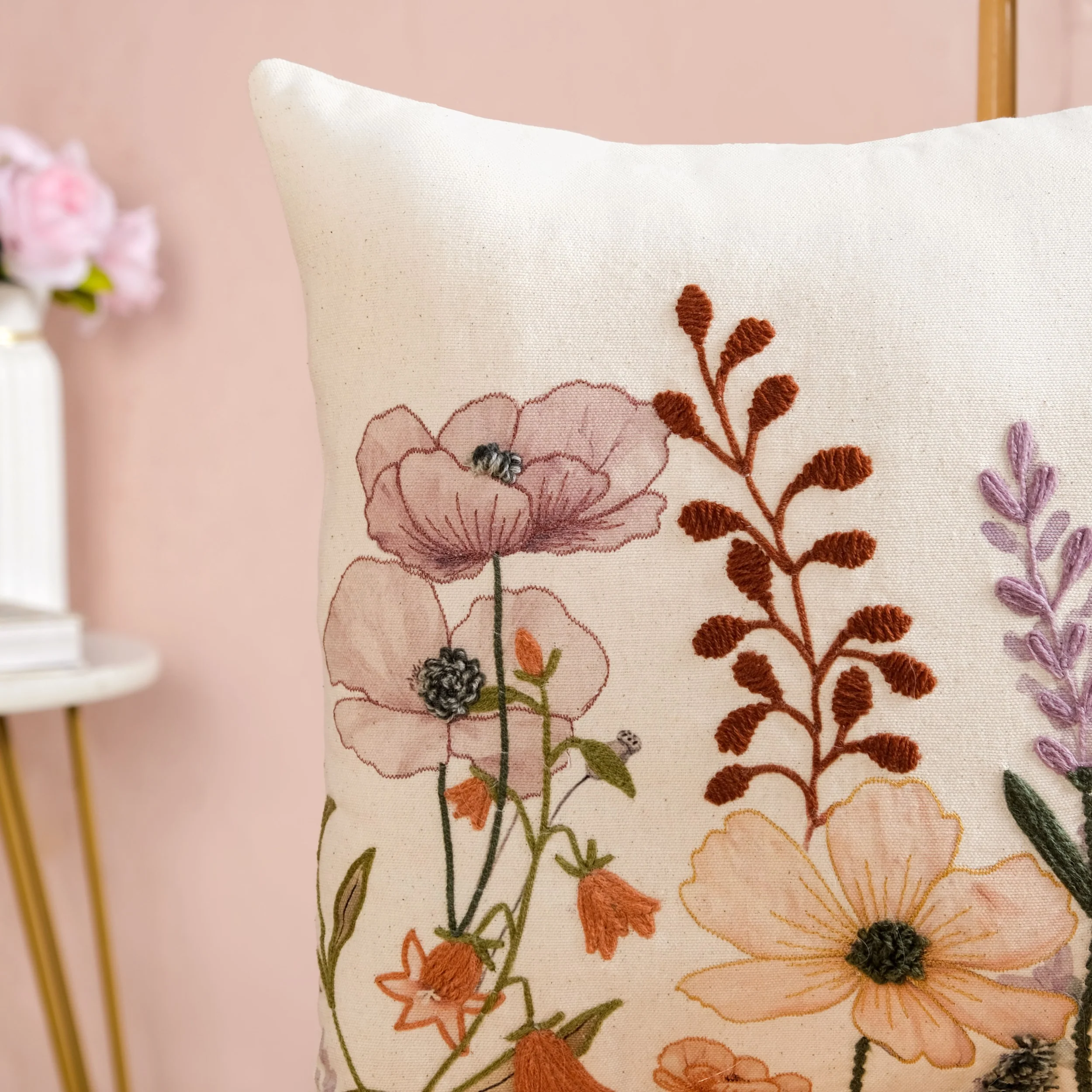 Lush Botanica Embroidered Cotton Slub Cushion Cover 40x40cm - Image 7