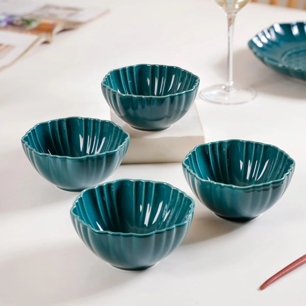 Luxe Ceramic Soup Bowls Dark Green Set Of 4 350ml - Image 10