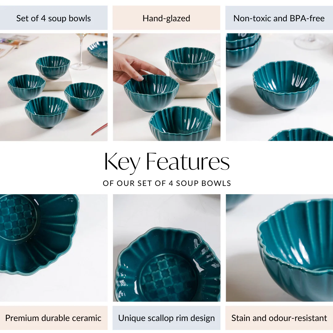 Luxe Ceramic Soup Bowls Dark Green Set Of 4 350ml - Image 4
