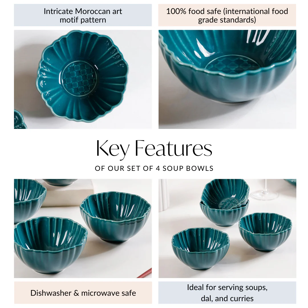 Luxe Ceramic Soup Bowls Dark Green Set Of 4 350ml - Image 5