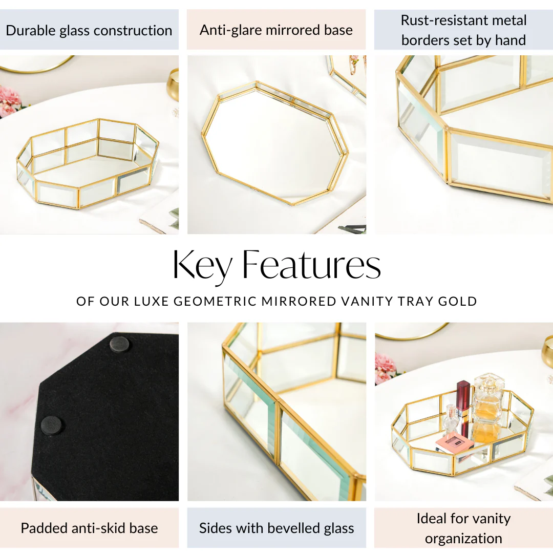 Luxe Geometric Mirror Vanity Tray Gold - Image 5