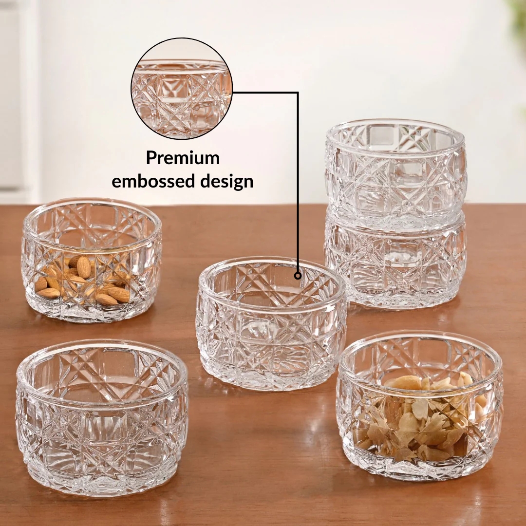 Luxury Embossed Glass Bowl Set Of 6 160ml - Image 3