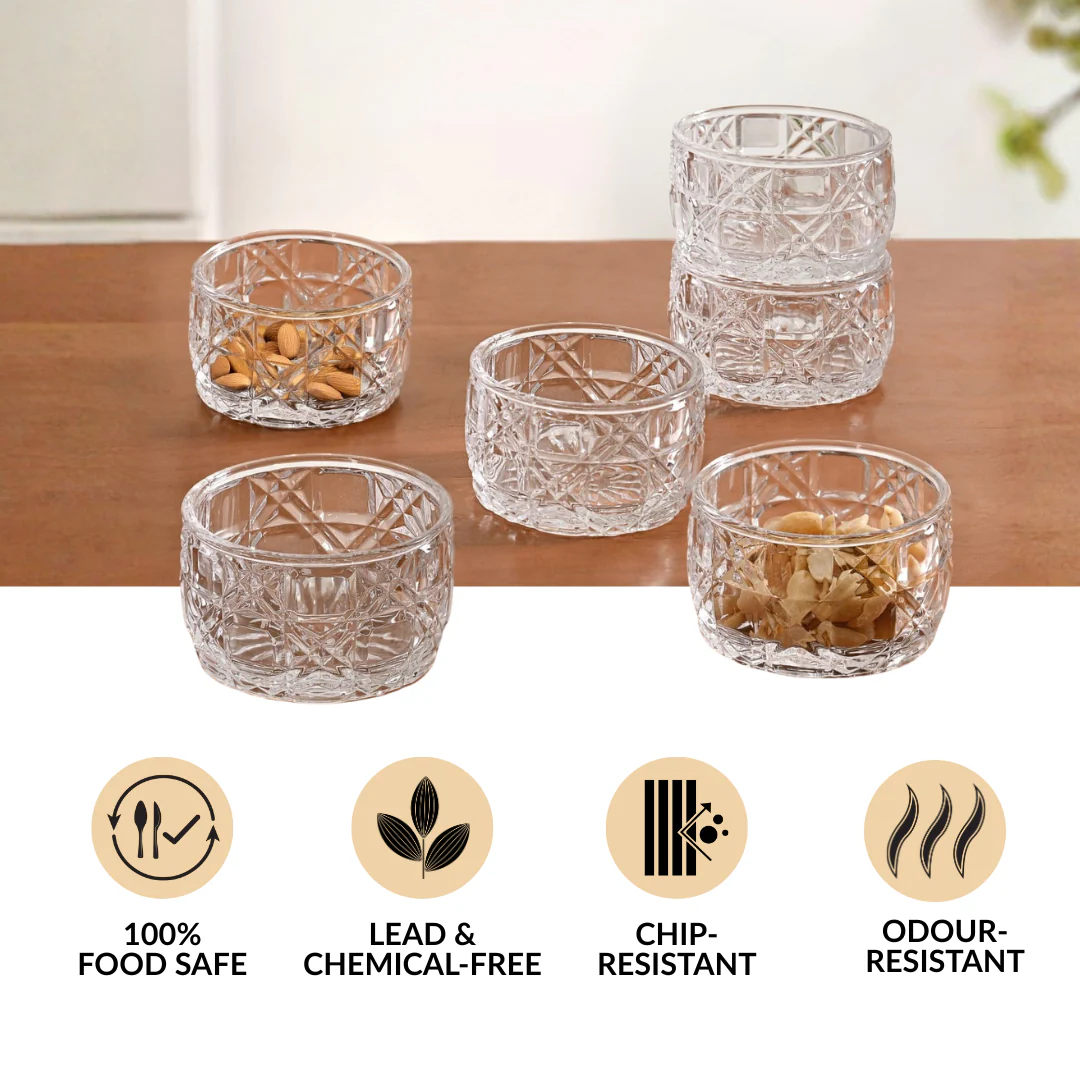 Luxury Embossed Glass Bowl Set Of 6 160ml - Image 5