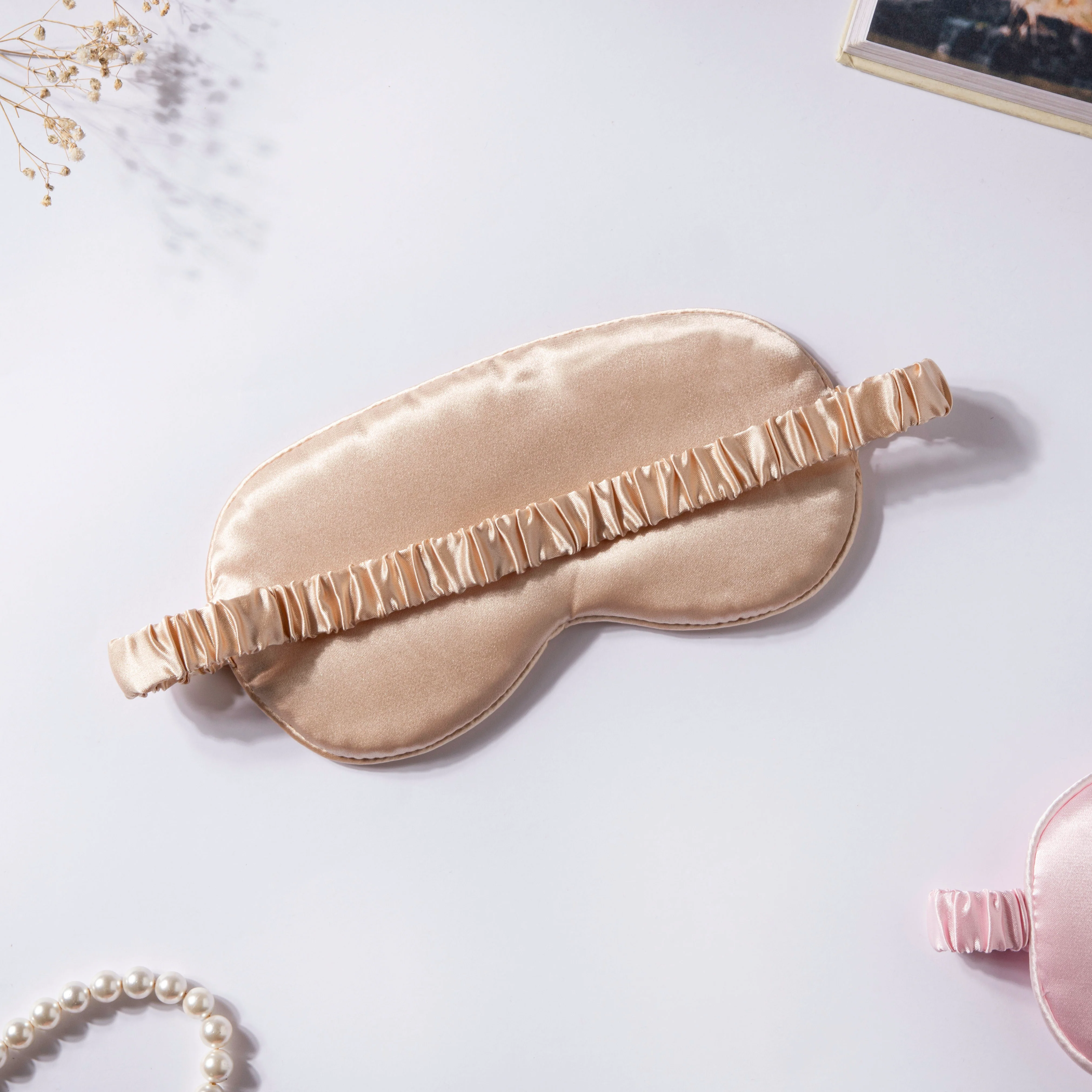Luxury Sleep Satin Eye Mask Beige - Image 3