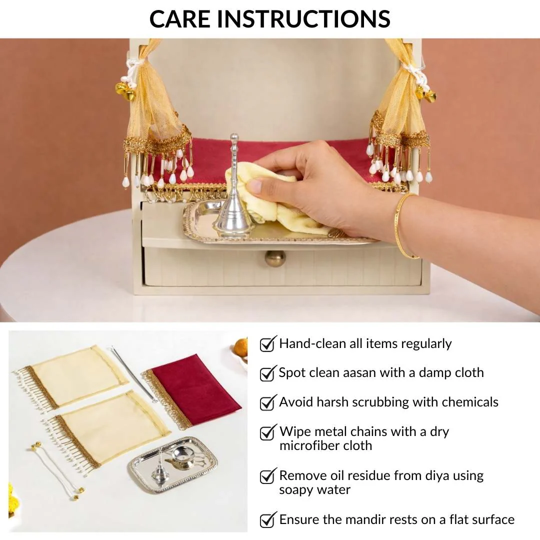 Mahima Pooja Mandir Small With Aasan Puja Thali And Curtain Set - Image 10