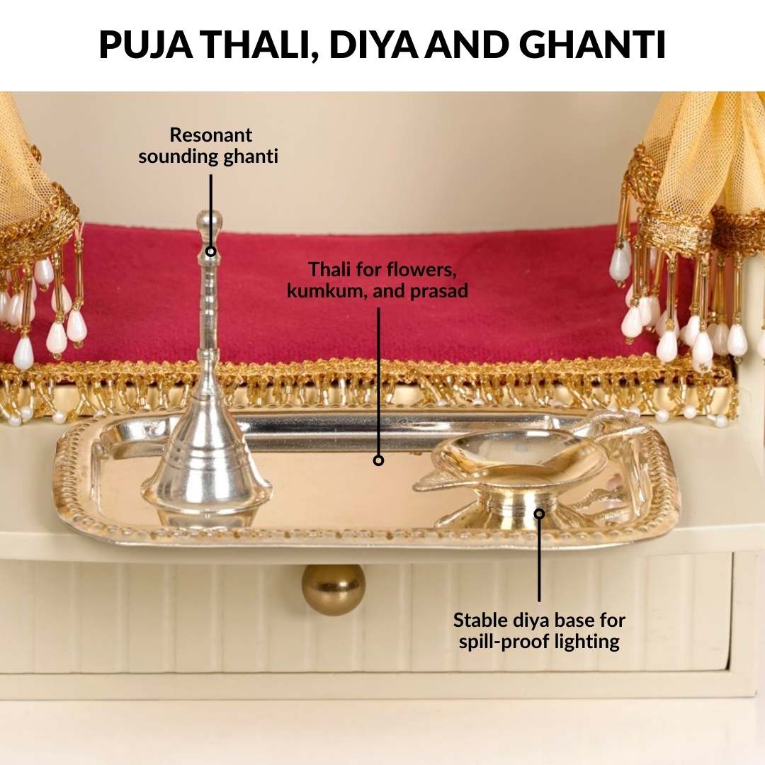 Mahima Pooja Mandir Small With Aasan Puja Thali And Curtain Set - Image 7