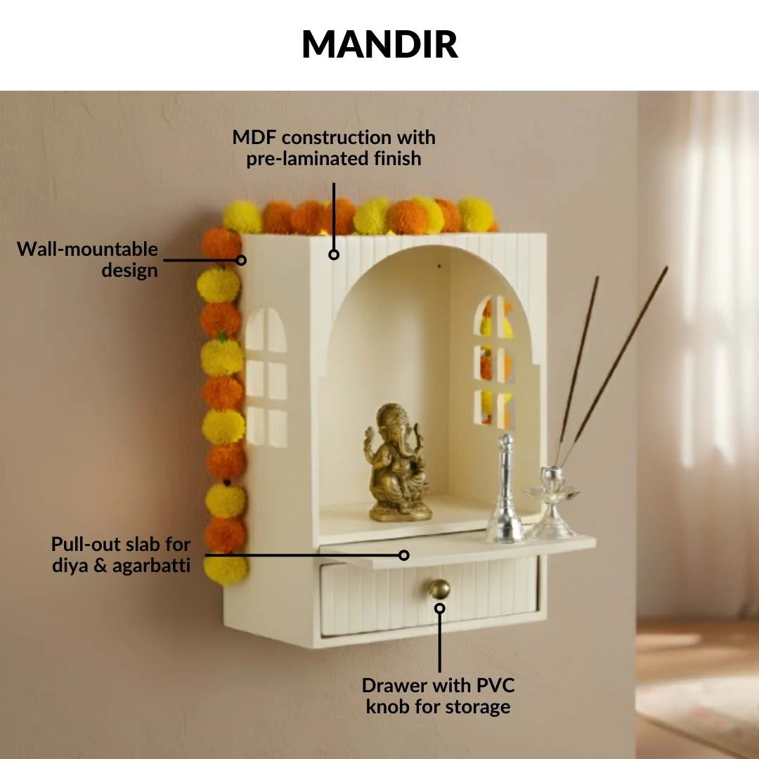 Mahima Pooja Mandir Small With Aasan Puja Thali And Curtain Set - Image 9