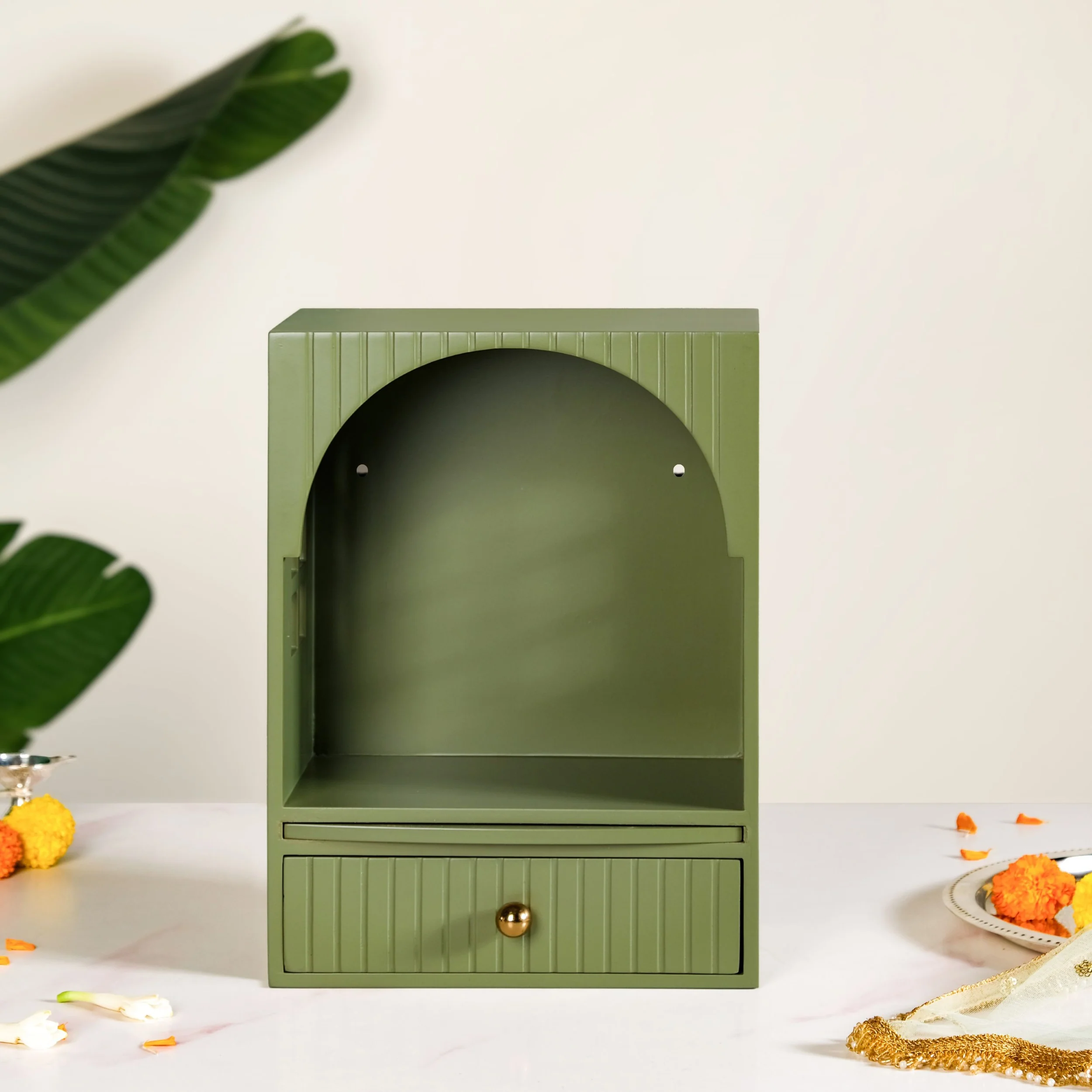 Mahima Wall Mountable Pooja Mandir Green Small 23x13x31cm - Image 2