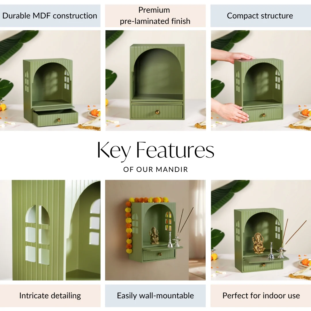 Mahima Wall Mountable Pooja Mandir Green Small 23x13x31cm - Image 5