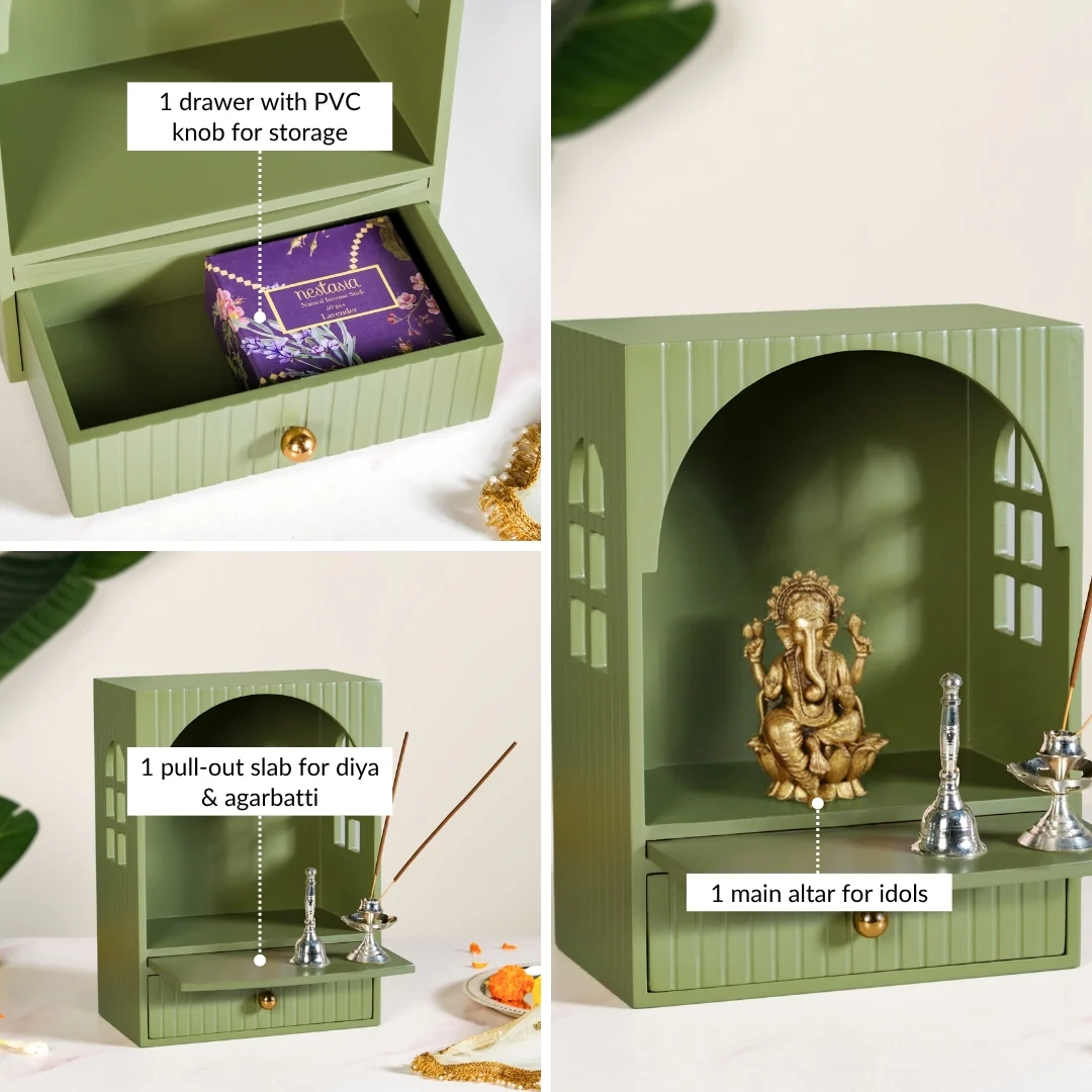 Mahima Wall Mountable Pooja Mandir Green Small 23x13x31cm - Image 6