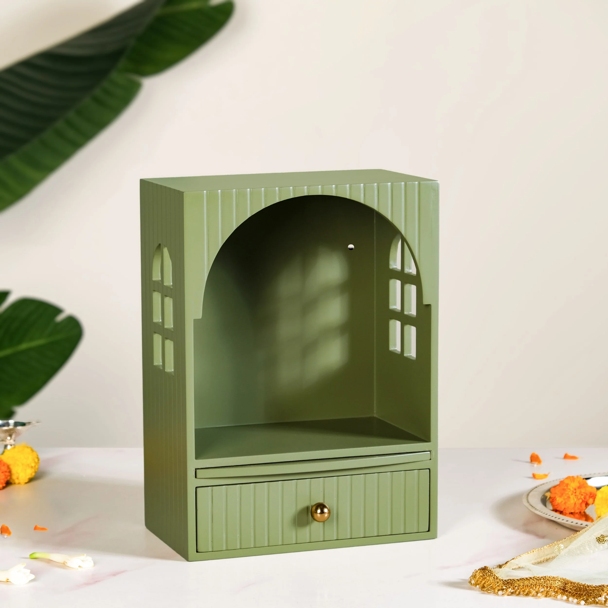 Mahima Wall Mountable Pooja Mandir Green Small 23x13x31cm - Image 9