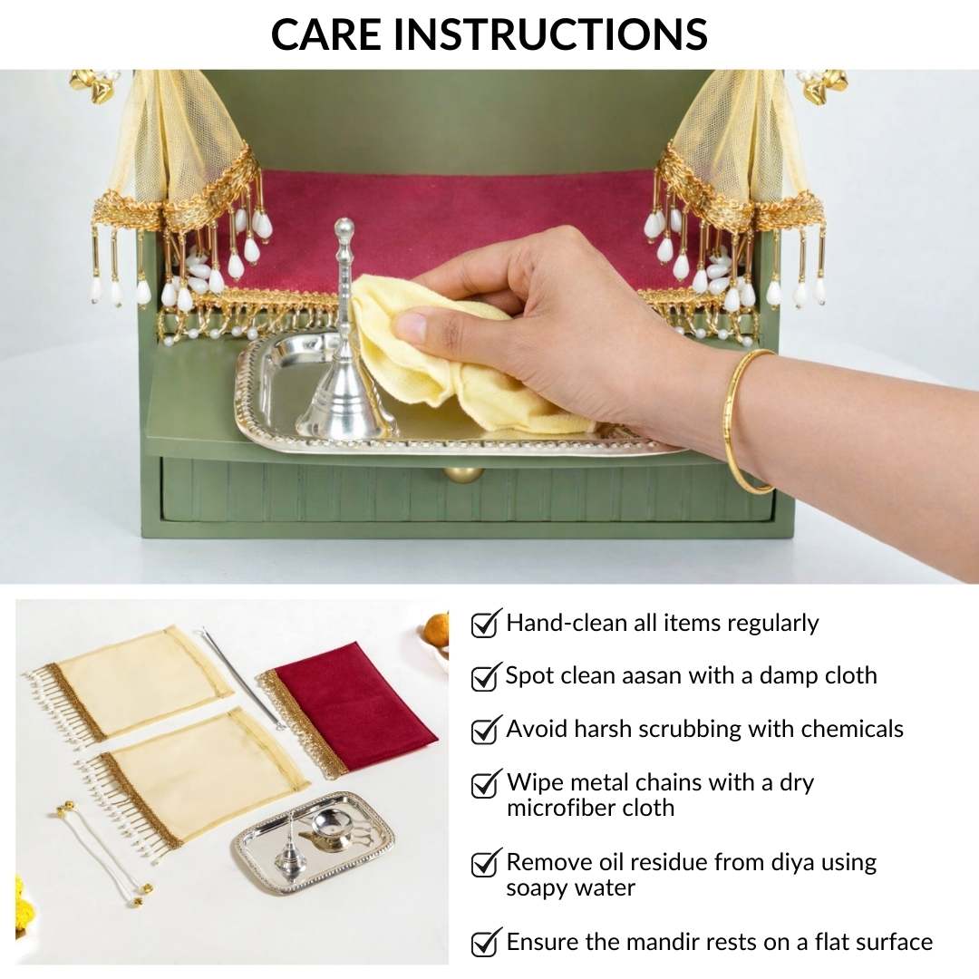 Mahima Wall Mountable Pooja Mandir Small With Aasan Thali And Curtain Set - Image 10