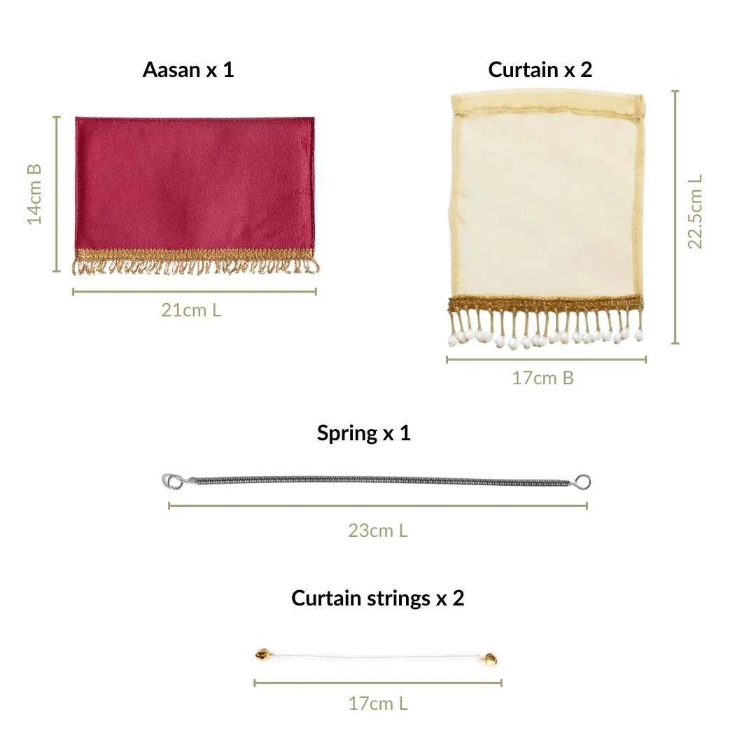 Mahima Wall Mountable Pooja Mandir Small With Aasan Thali And Curtain Set - Image 3