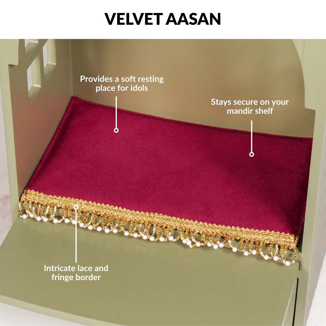 Mahima Wall Mountable Pooja Mandir Small With Aasan Thali And Curtain Set - Image 6