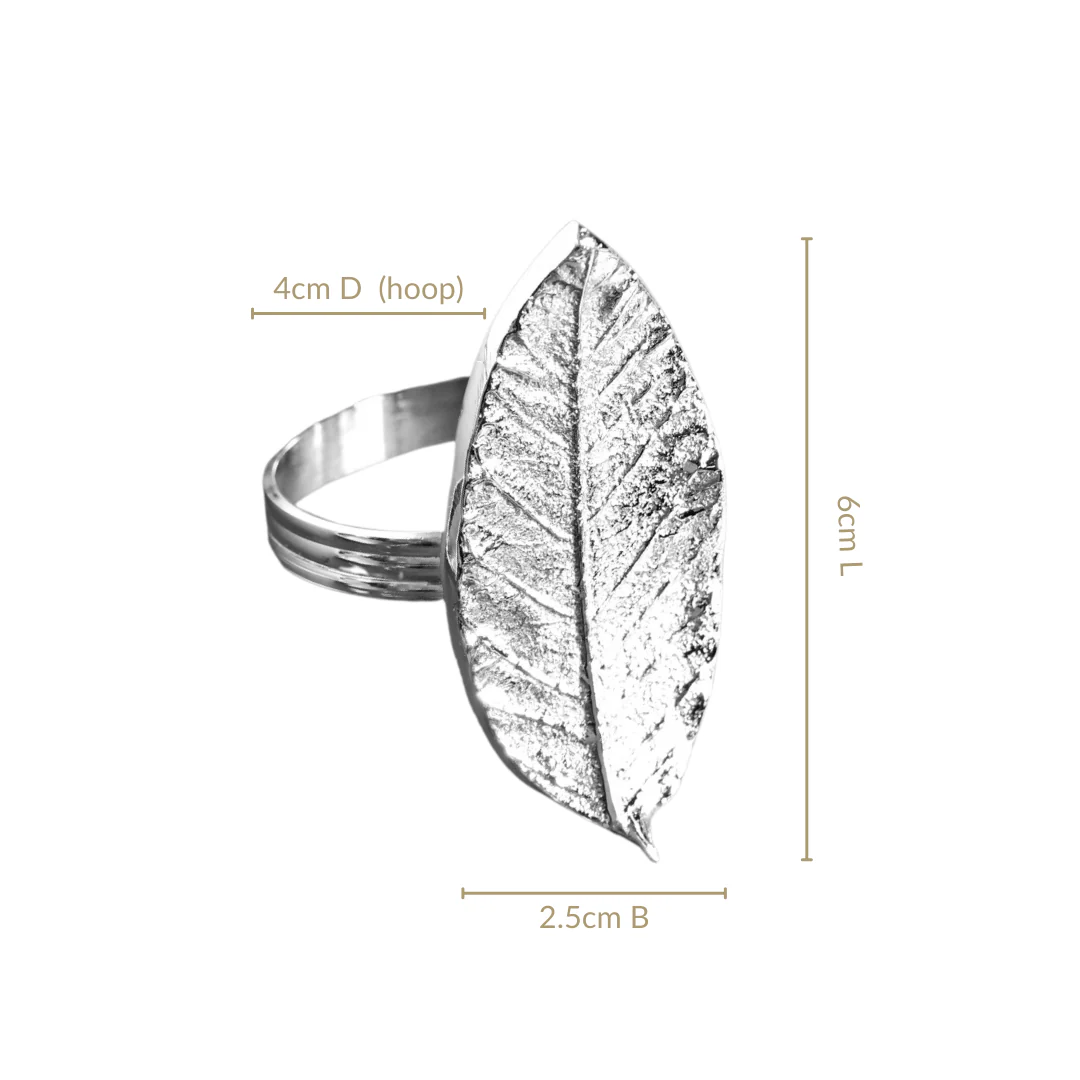 Mango Leaf Pure Brass Napkin Ring Set Of 6 Silver - Image 3