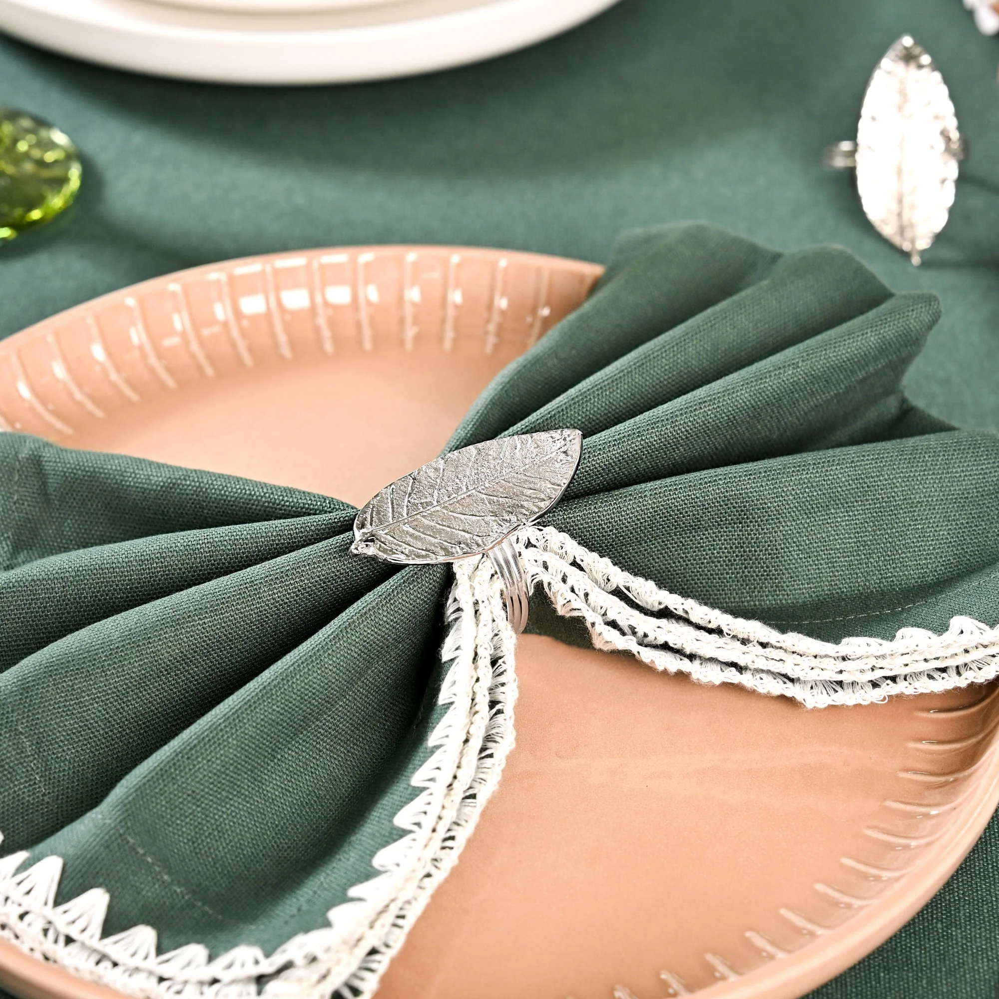 Mango Leaf Pure Brass Napkin Ring Set Of 6 Silver - Image 7
