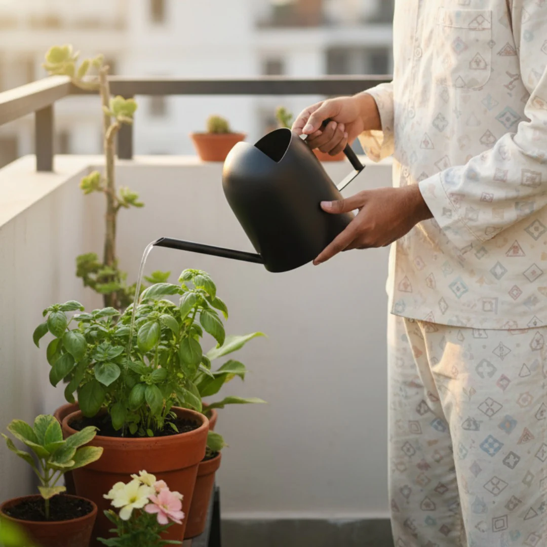 Matte Finish Metal Watering Can For Plants Black - Image 2