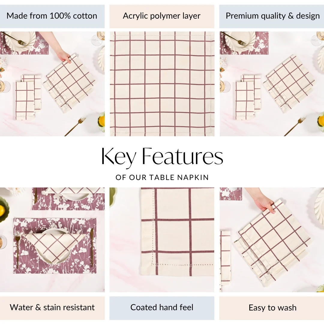 Mauve Grid Cotton Table Napkin Set Of 4 - Image 5