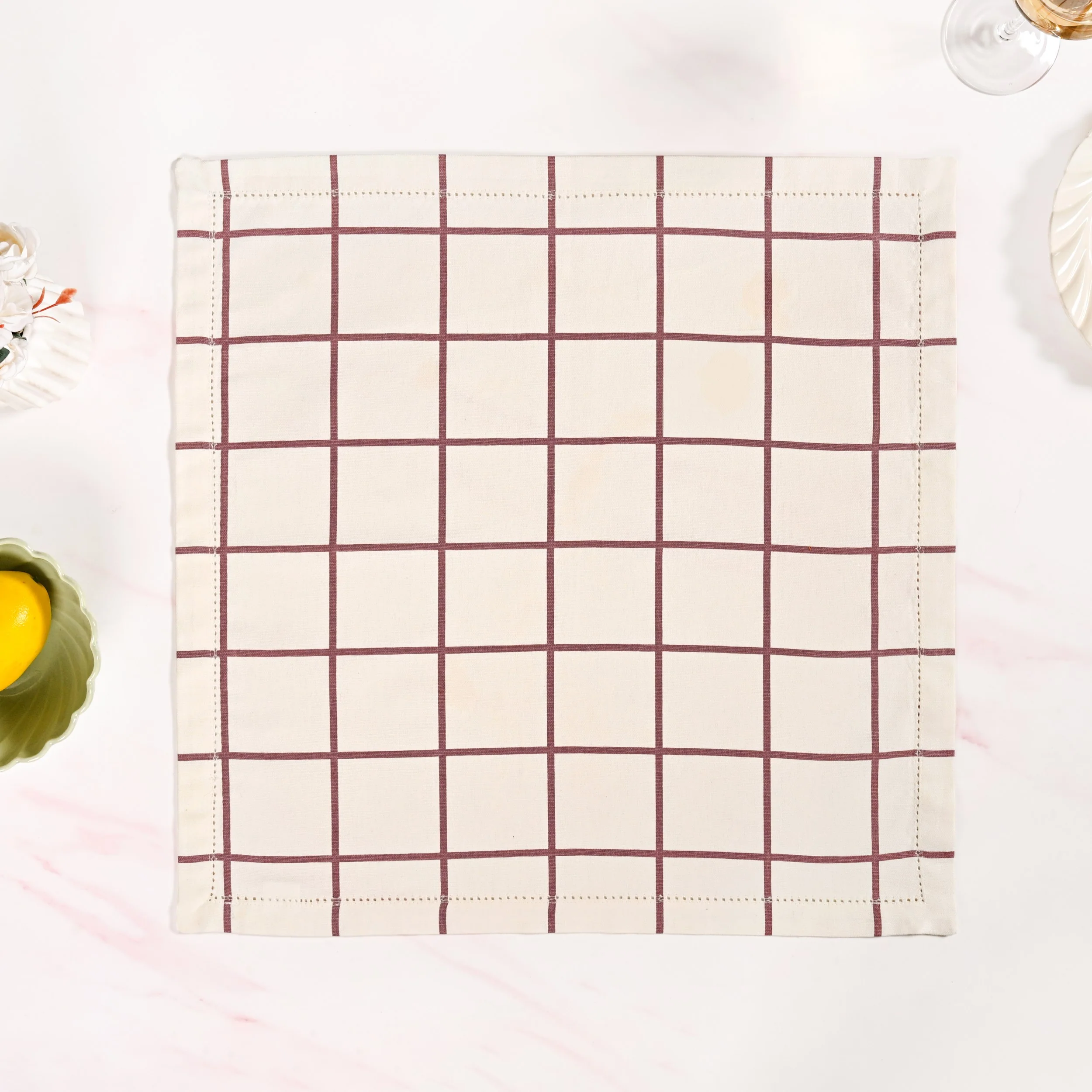 Mauve Grid Cotton Table Napkin Set Of 4 - Image 7