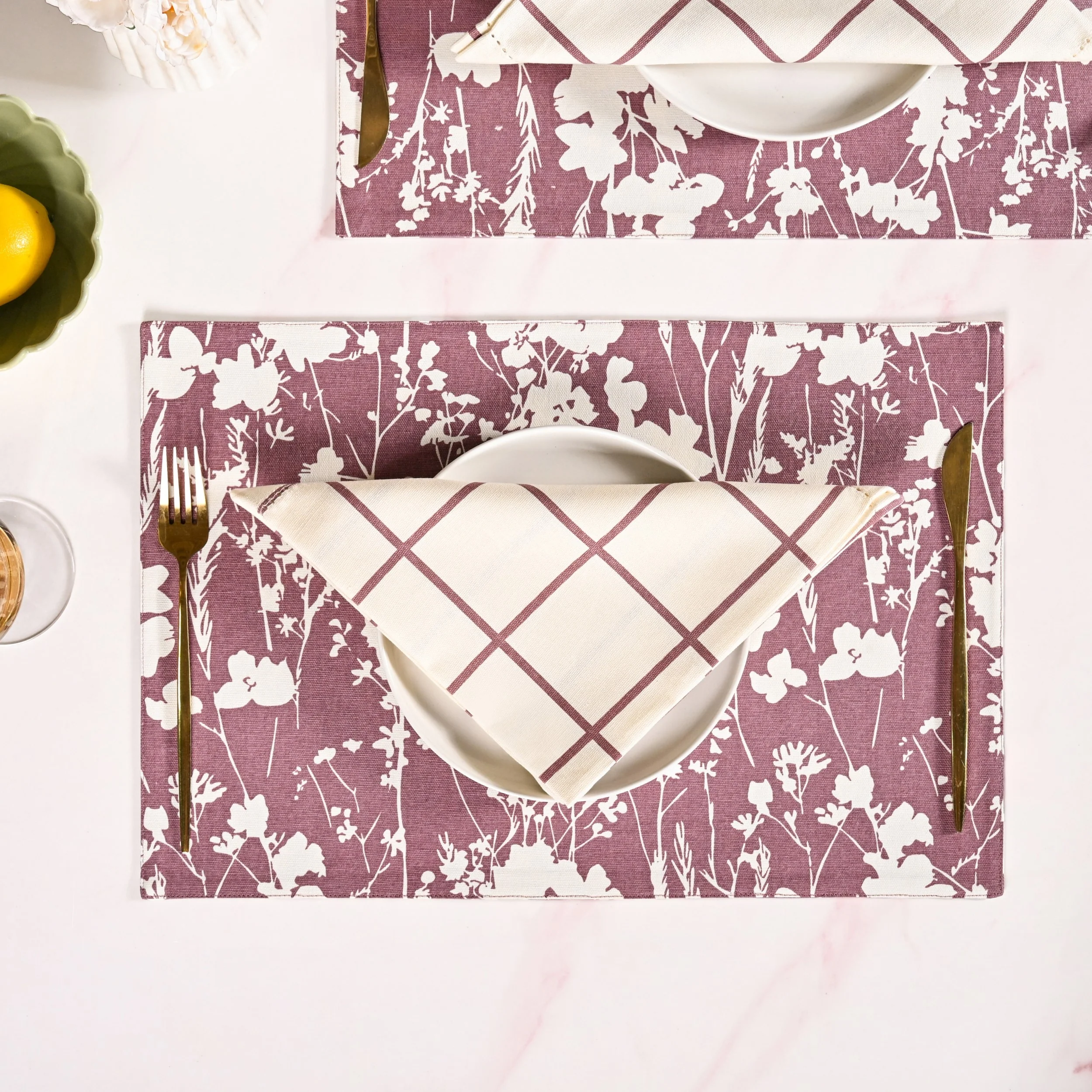 Mauve Grid Pure Cotton Table Napkin Set Of 6 - Image 2