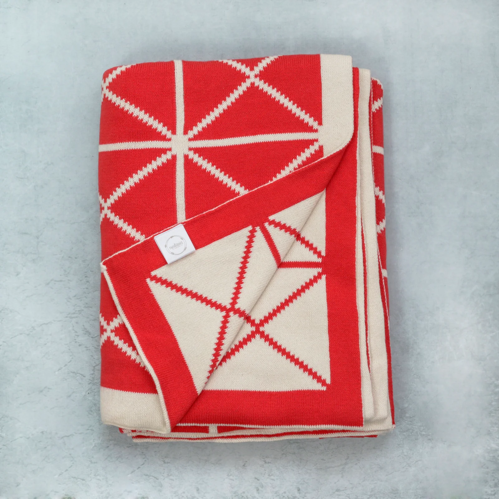 MERRY Double Sided Pattern Knitted Throw Blanket - Crimson, Cream - Image 6