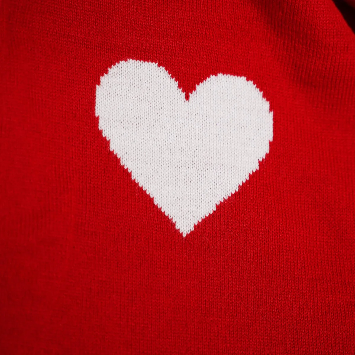MERRY Heart Double Sided Knitted Throw Blanket - Red, Cream - Image 7