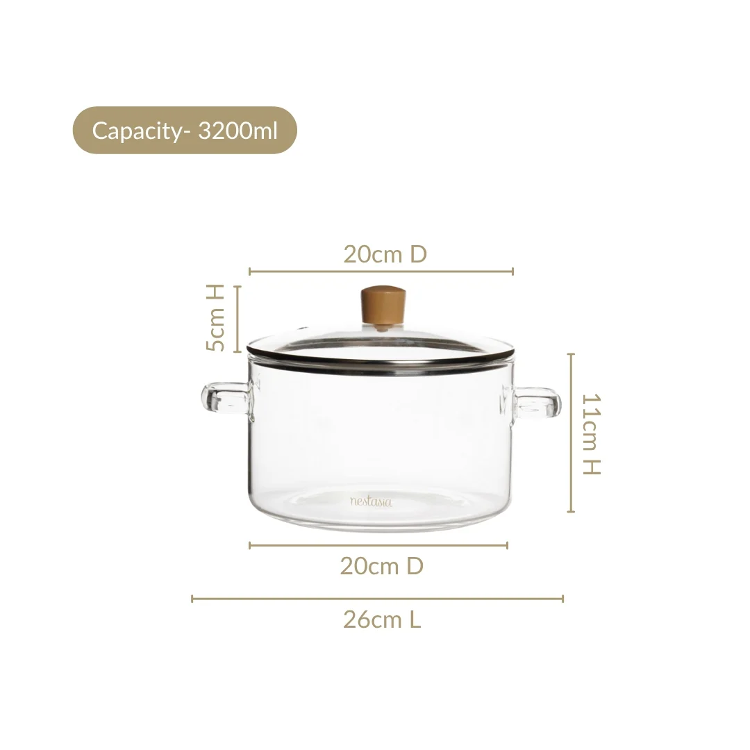 Minimalist Borosilicate Glass Cooking Pot With Lid 3200ml - Image 4