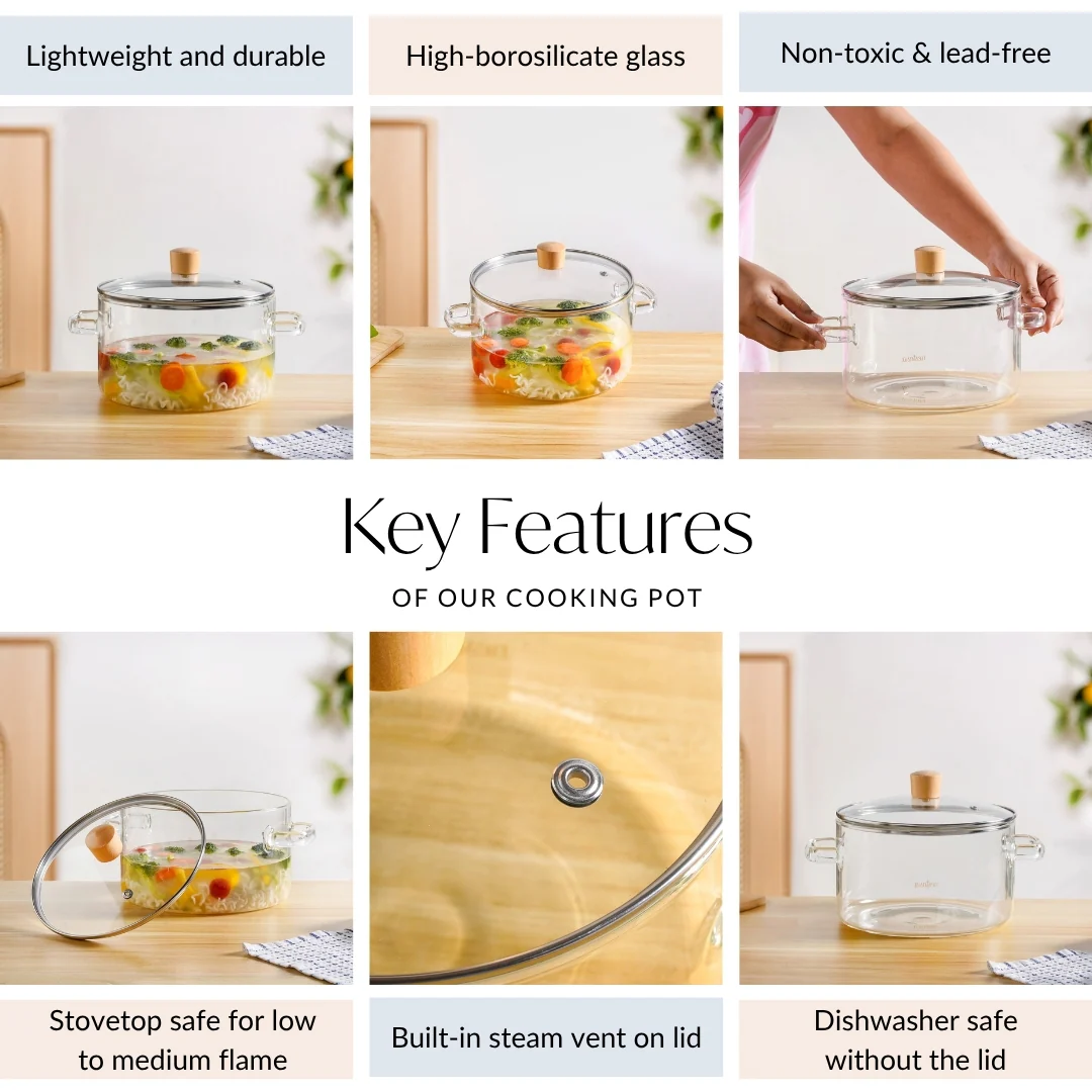 Minimalist Borosilicate Glass Cooking Pot With Lid 3200ml - Image 5