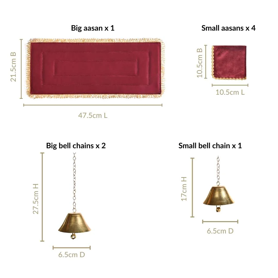 Minimalist Puja Mandir Large With Puja Thali Aasan And Ghanti - Image 3