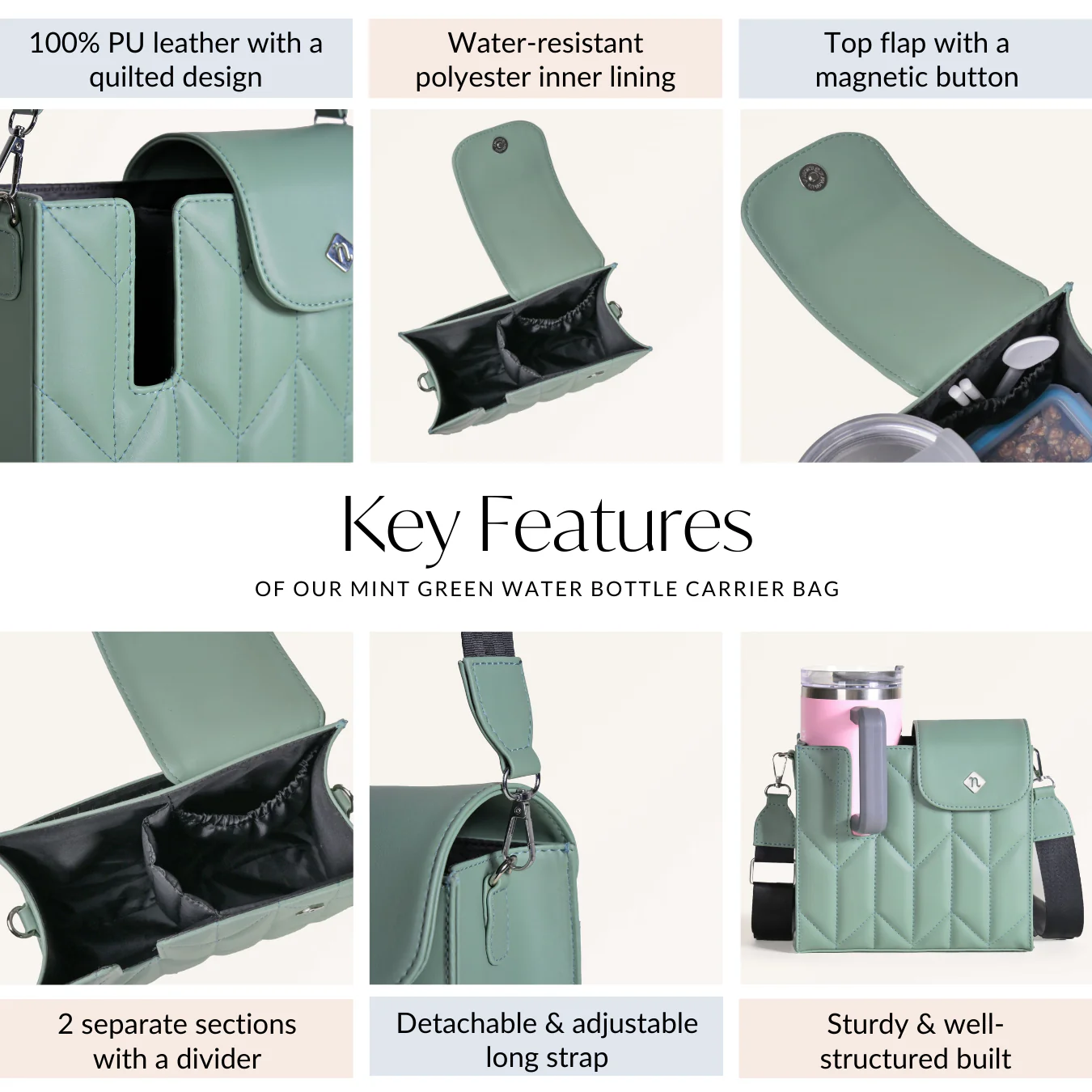 Mint Green Water Bottle Bag With Sling - Image 5