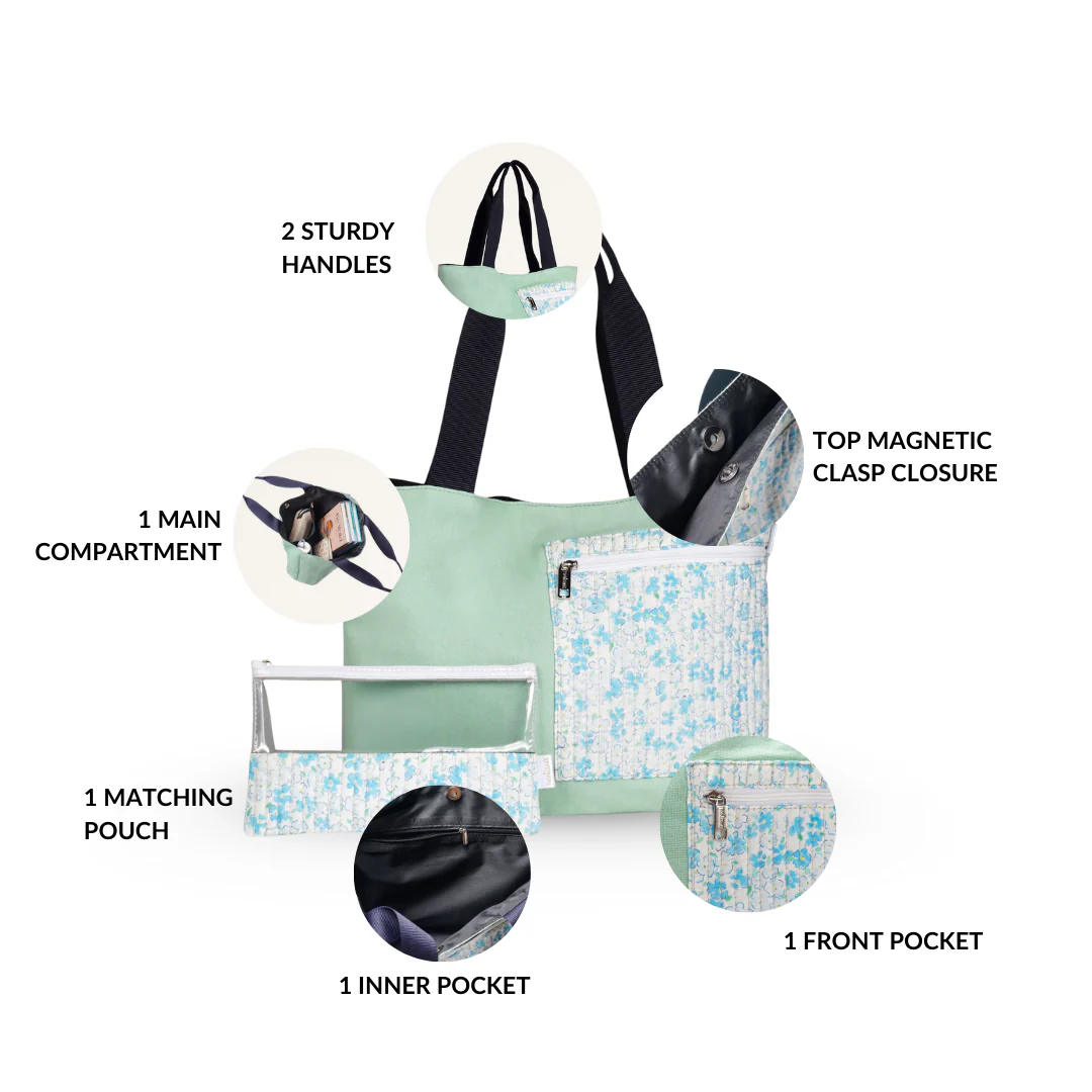 Mint Meadow Canvas Tote Bag With Pouch - Image 2