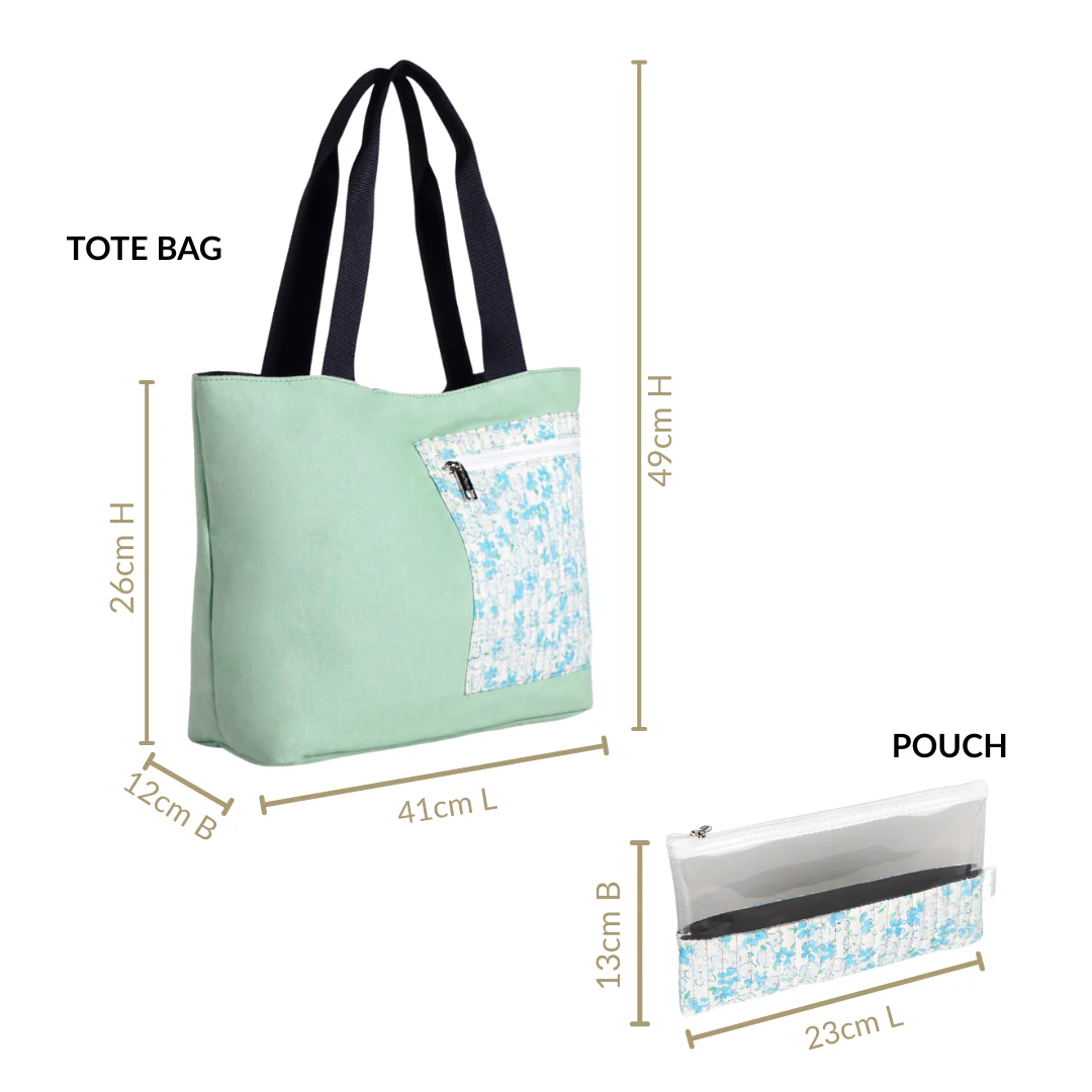 Mint Meadow Canvas Tote Bag With Pouch - Image 3