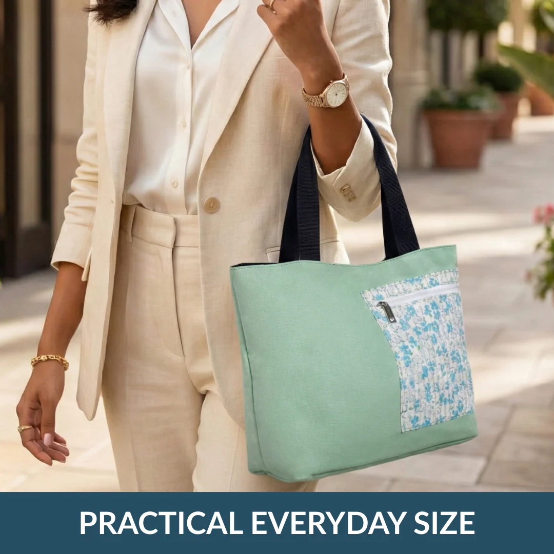 Mint Meadow Canvas Tote Bag With Pouch - Image 4