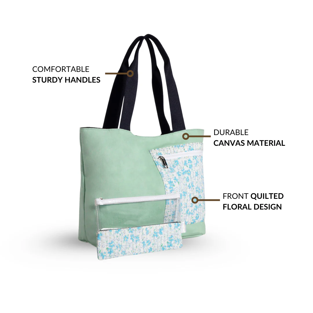Mint Meadow Canvas Tote Bag With Pouch - Image 6