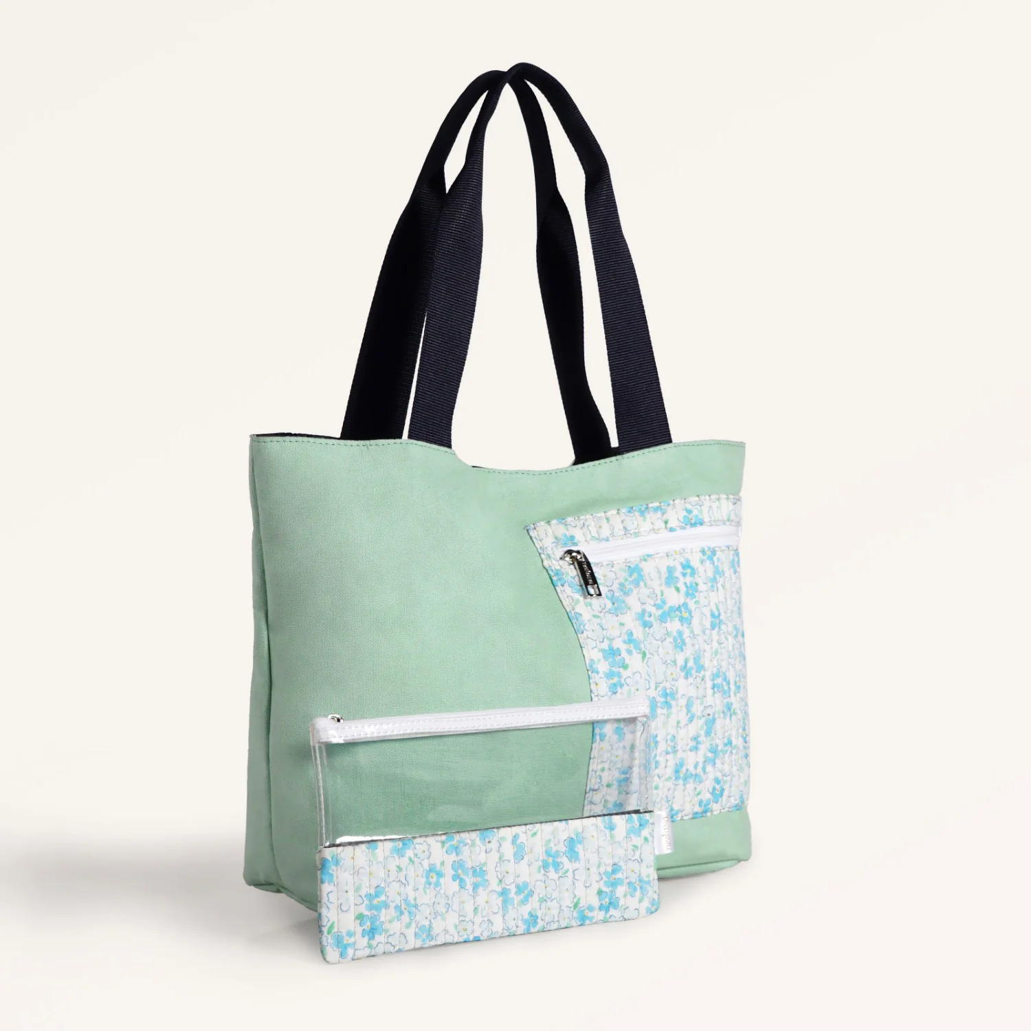 Mint Meadow Canvas Tote Bag With Pouch - Image 9