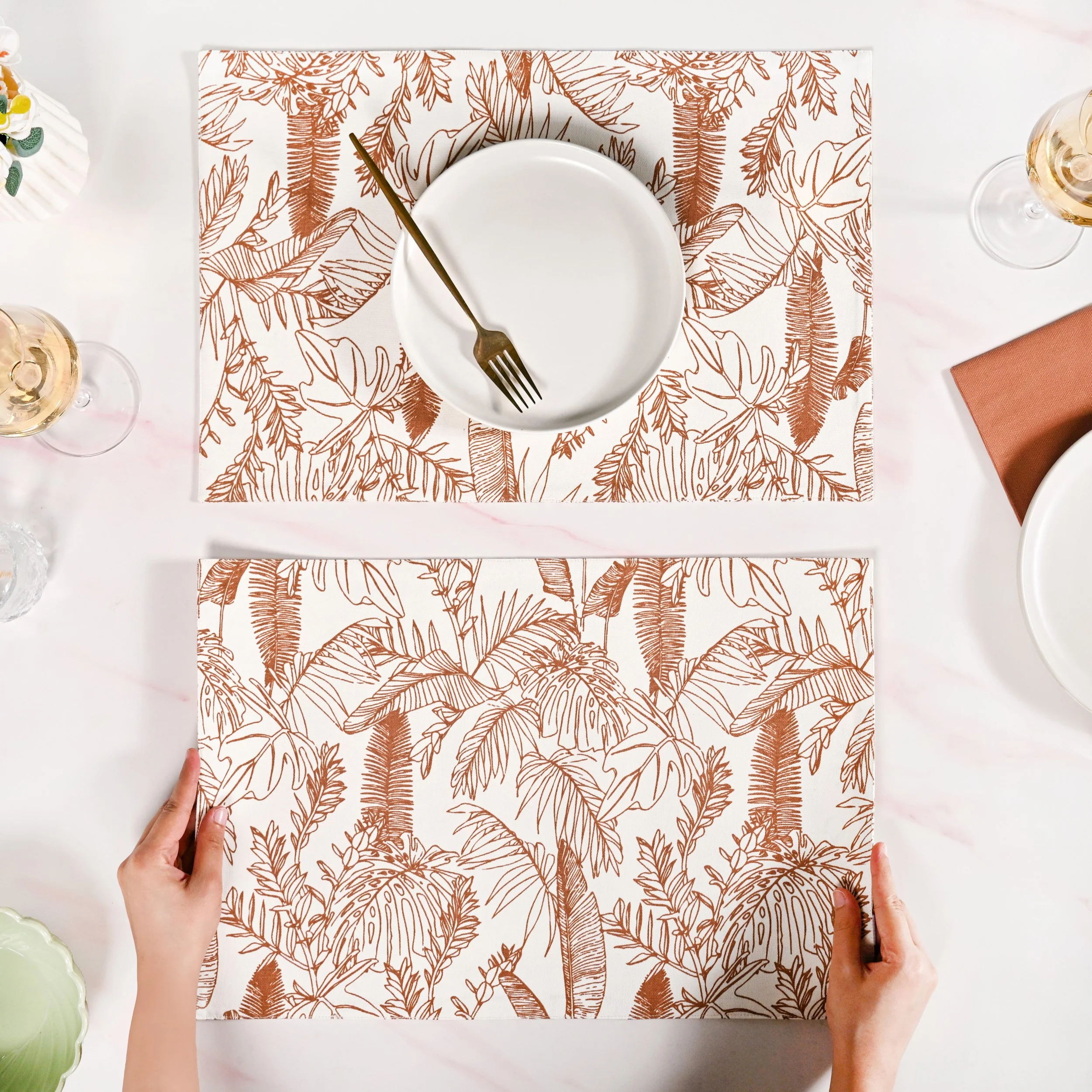 Mocha Fern Cotton Tablemat Set Of 6 - Image 3