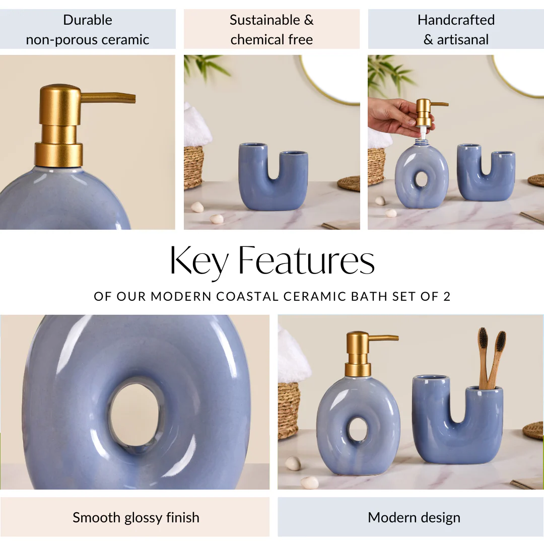 Modern Ceramic Bath Set of 2 Blue - Image 5