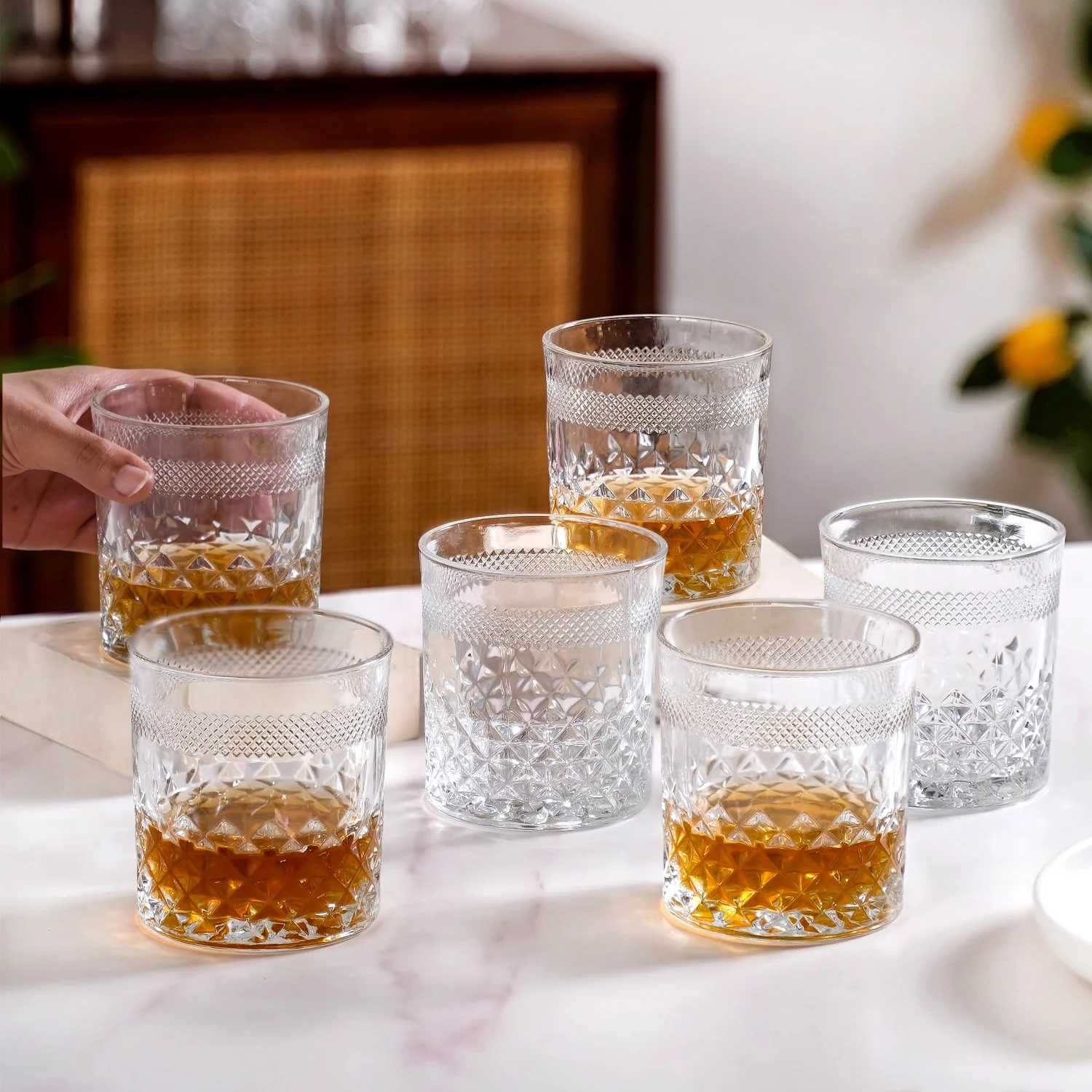 Modern Diamond Embossed Scotch Glass Large Set Of 6 310ml - Image 3