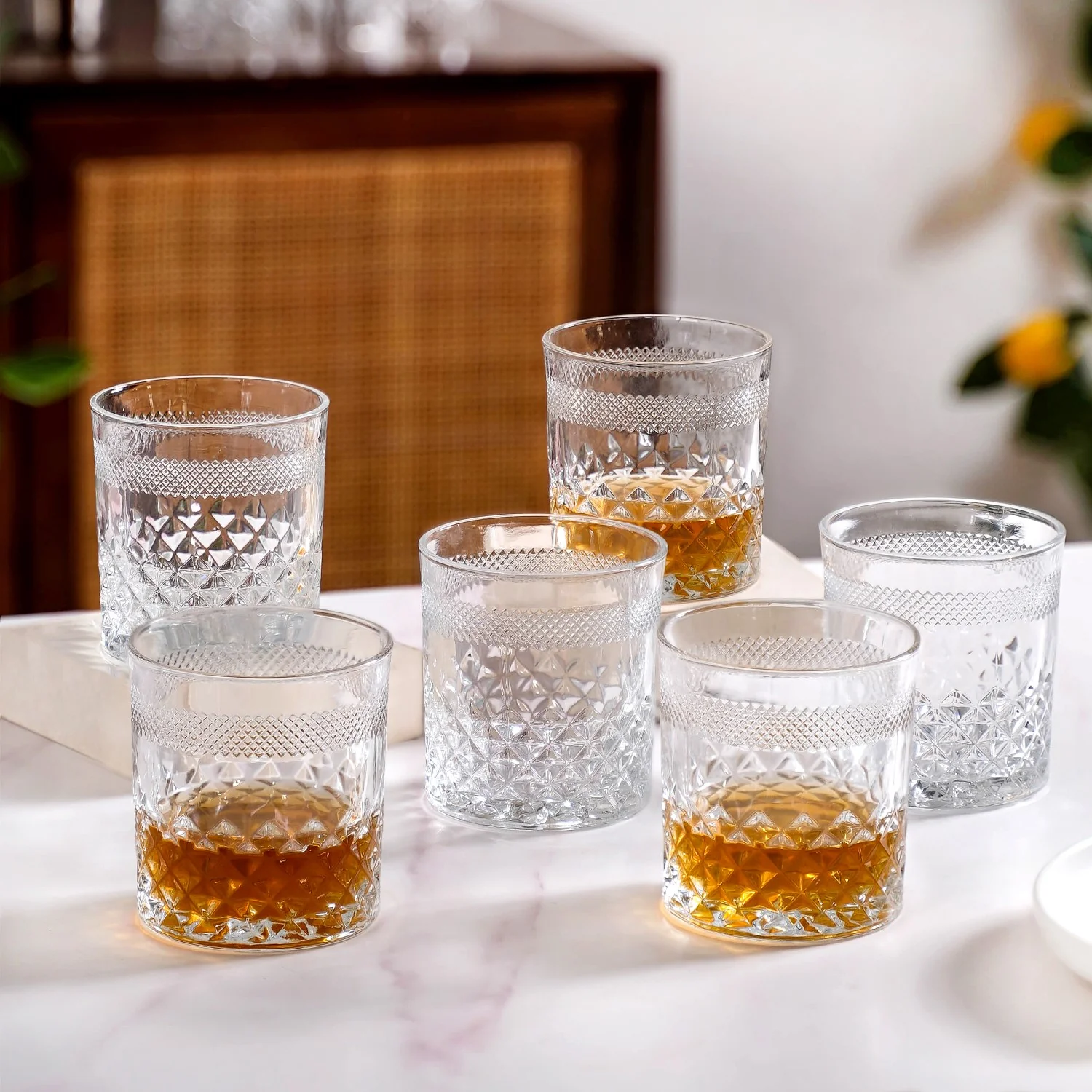 Modern Diamond Embossed Scotch Glass Large Set Of 6 310ml - Image 4
