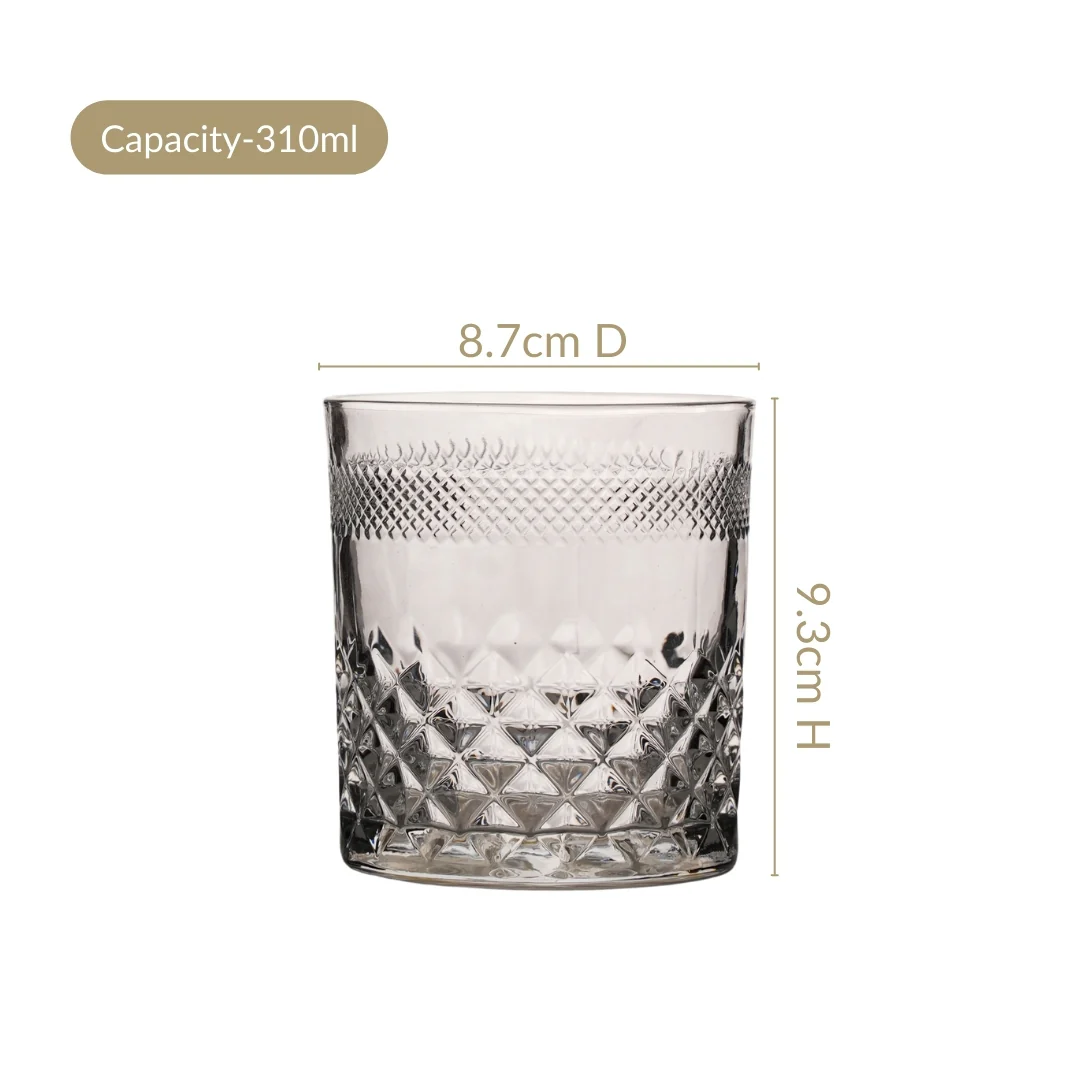 Modern Diamond Embossed Scotch Glass Large Set Of 6 310ml - Image 5