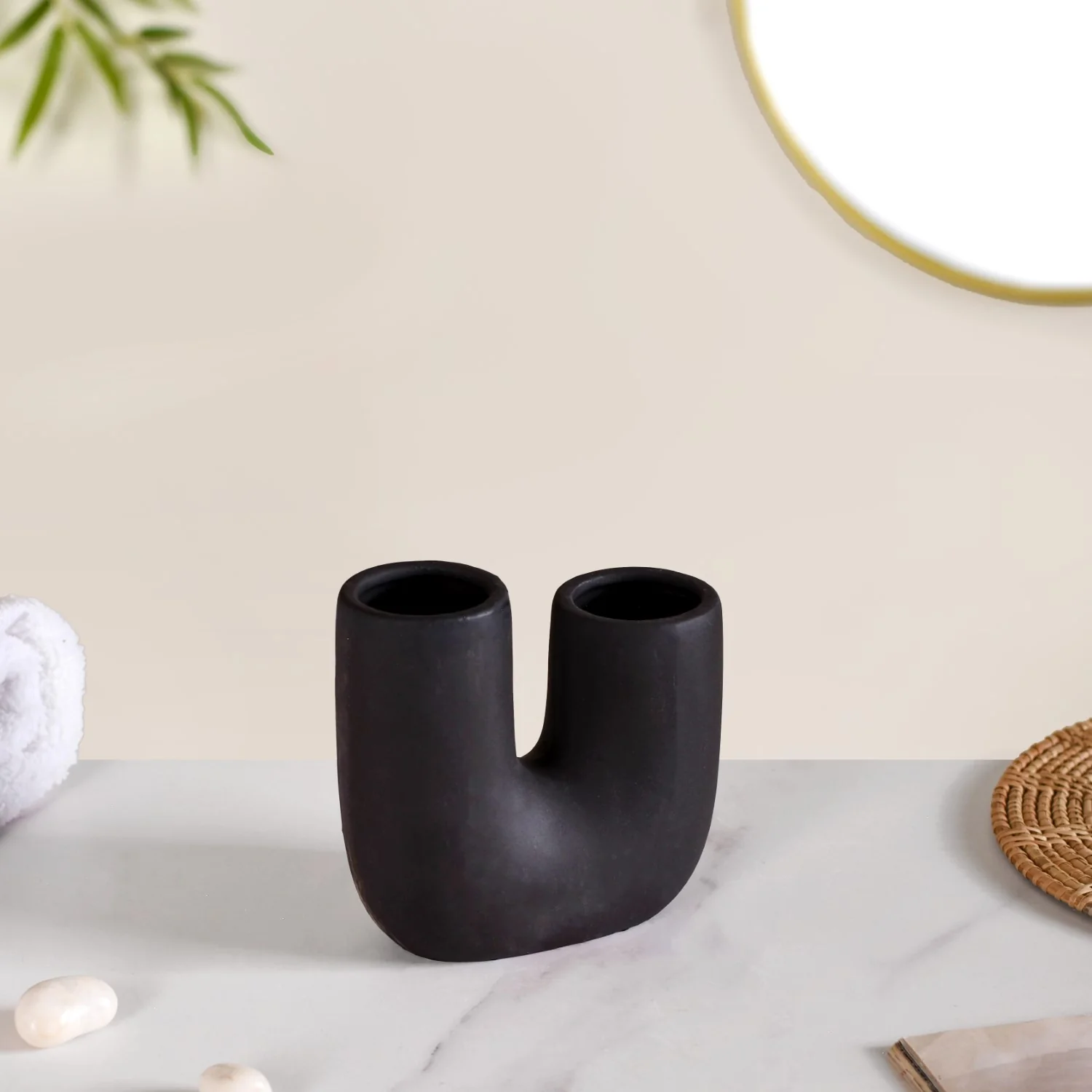 Modern Donut Ceramic Bath Set Of 2 Matte Black - Image 12