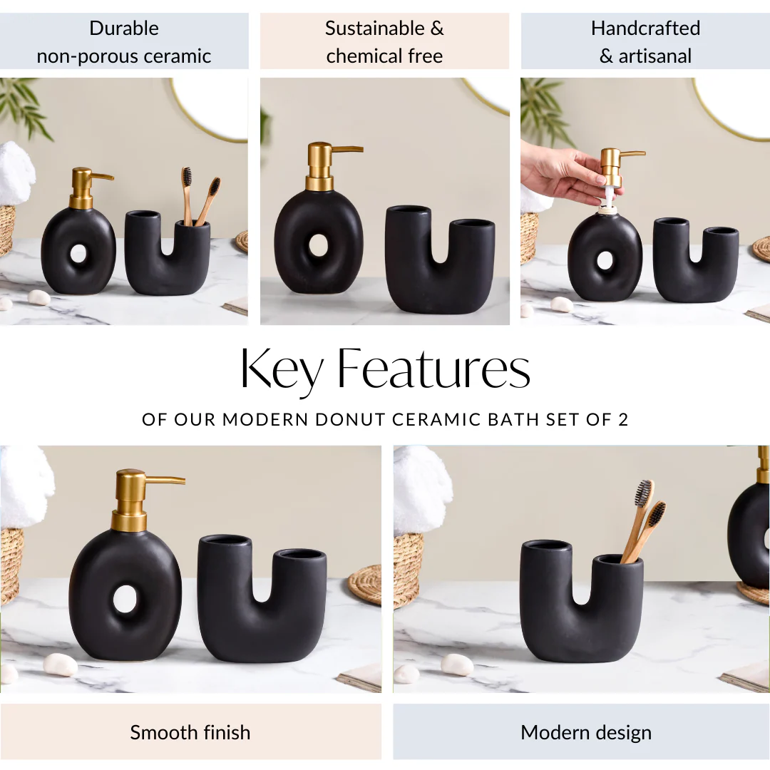Modern Donut Ceramic Bath Set Of 2 Matte Black - Image 4