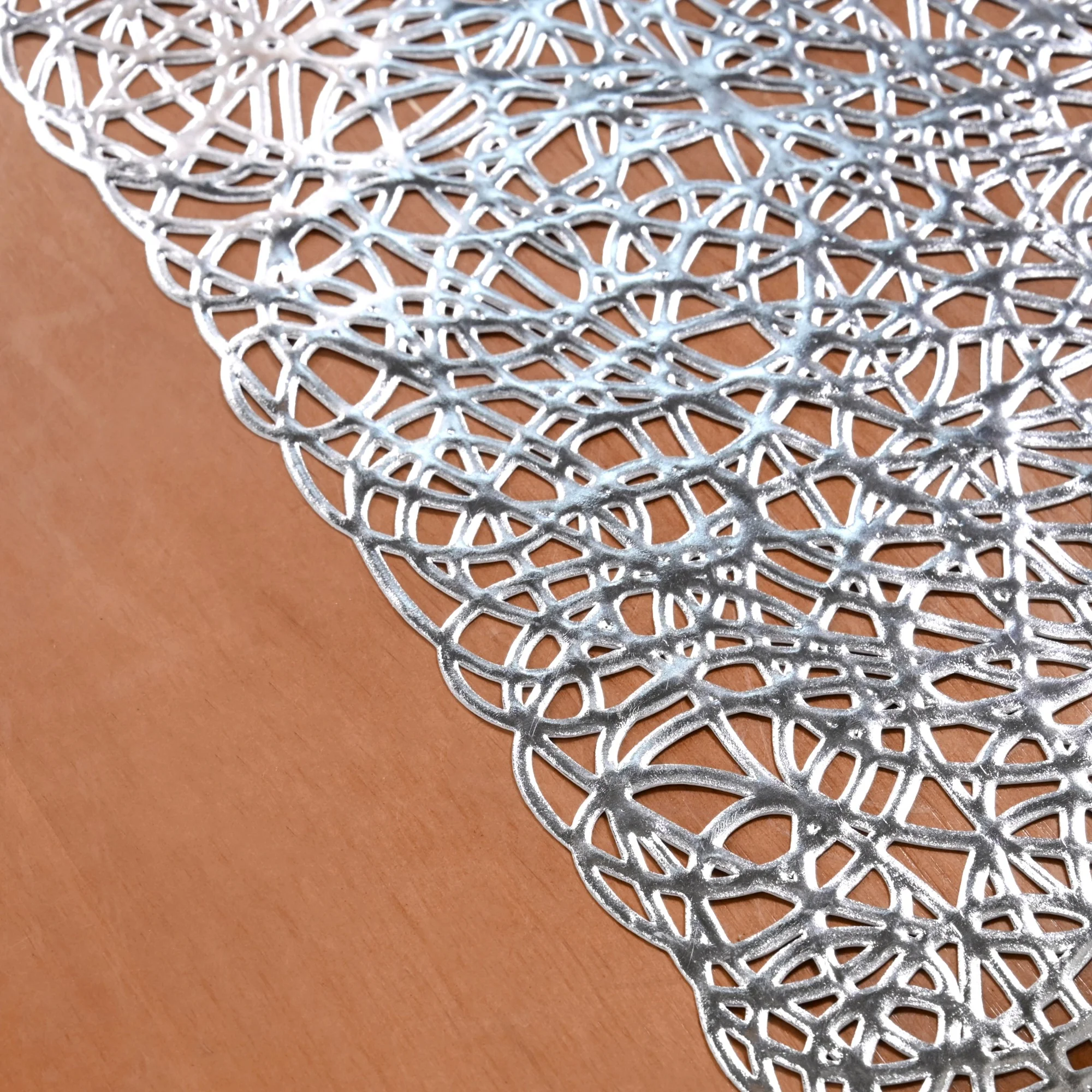 Modern Laser Cut Style Silver Table Runner Silver 92x35cm - Image 5