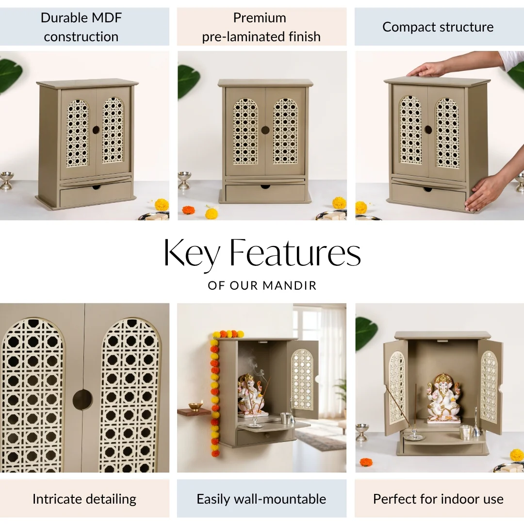Modern Puja Mandir With Doors Medium 33x17x43cm - Image 6