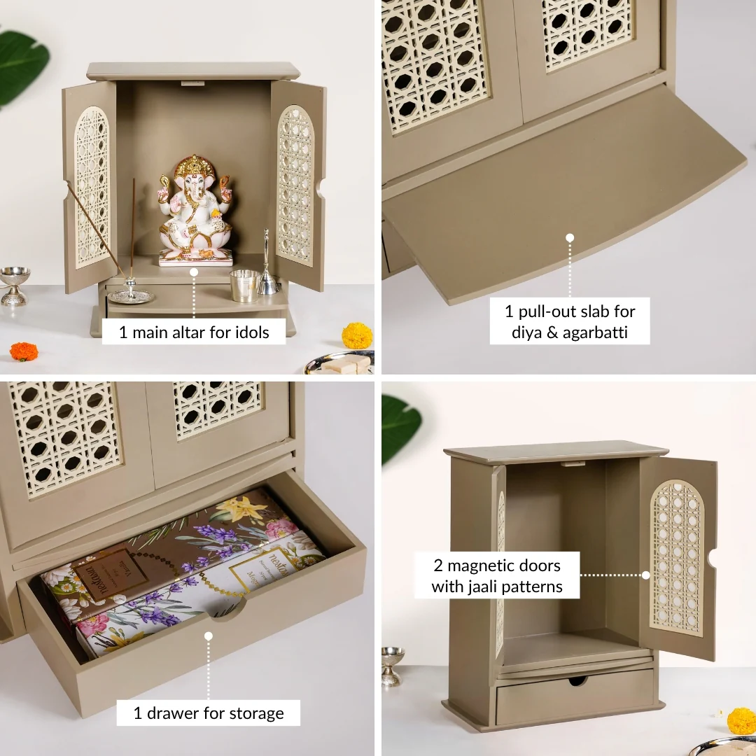 Modern Puja Mandir With Doors Medium 33x17x43cm - Image 7