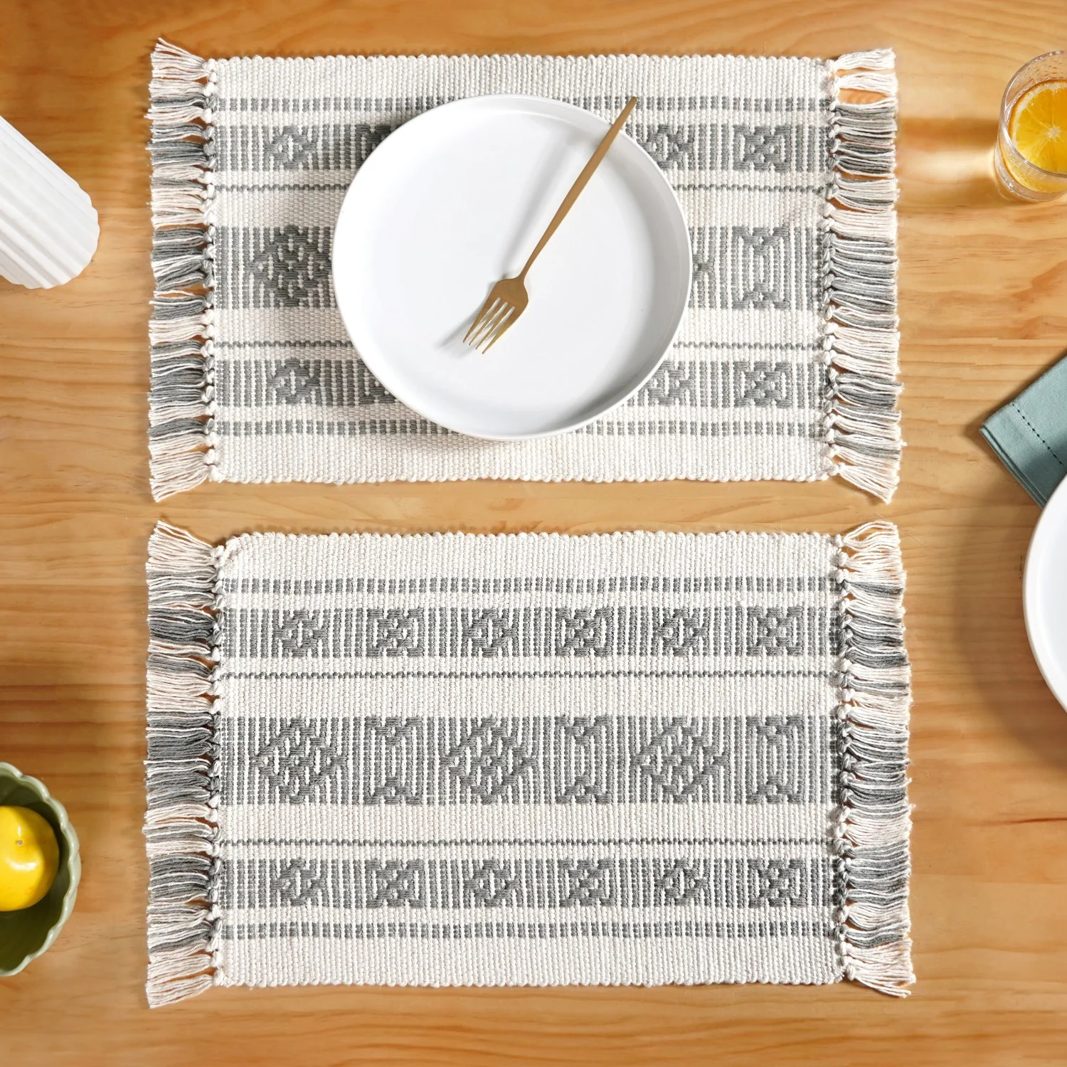 MonoLoom Fringed Cotton Placemat Set Of 6 - Image 2