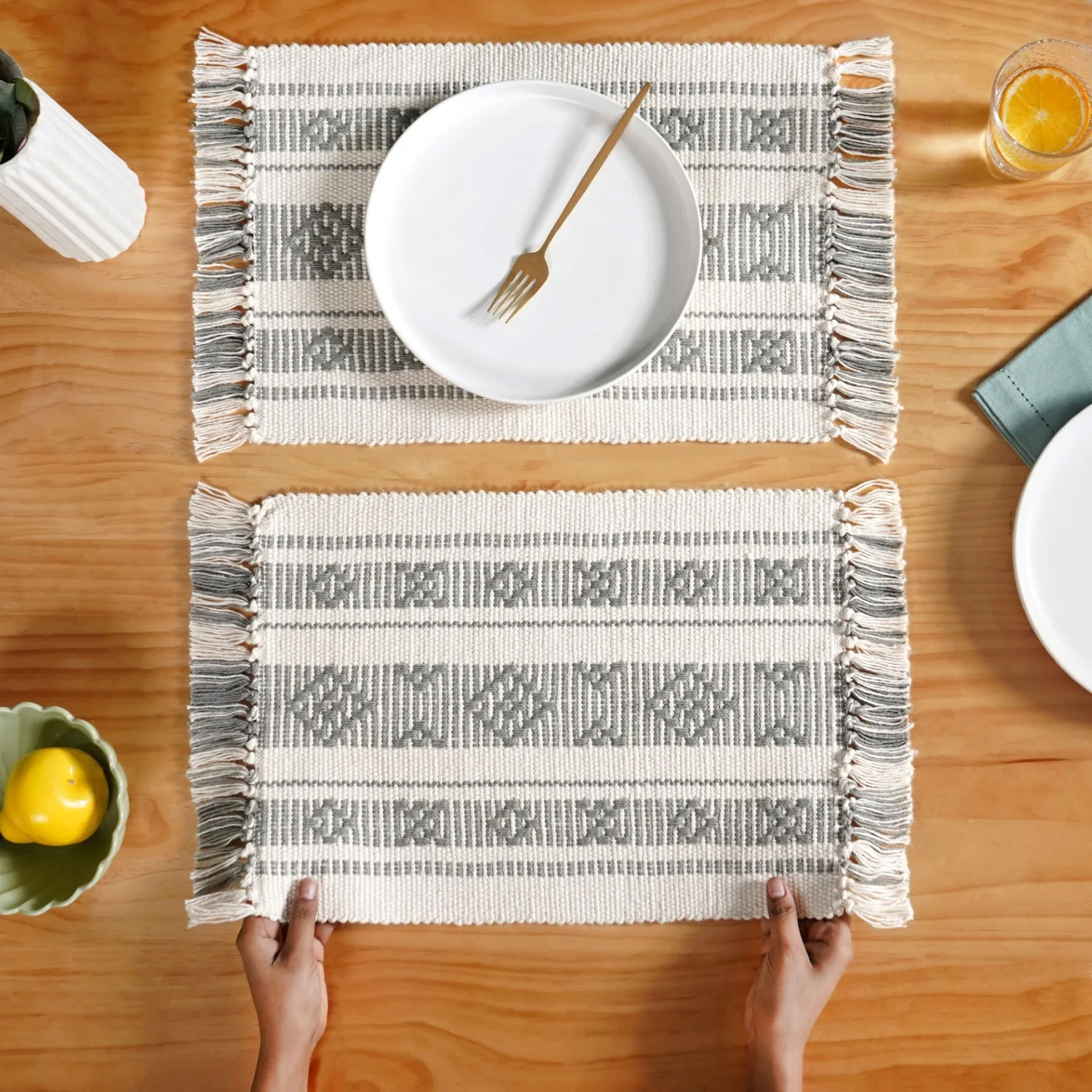 MonoLoom Fringed Cotton Placemat Set Of 6 - Image 3