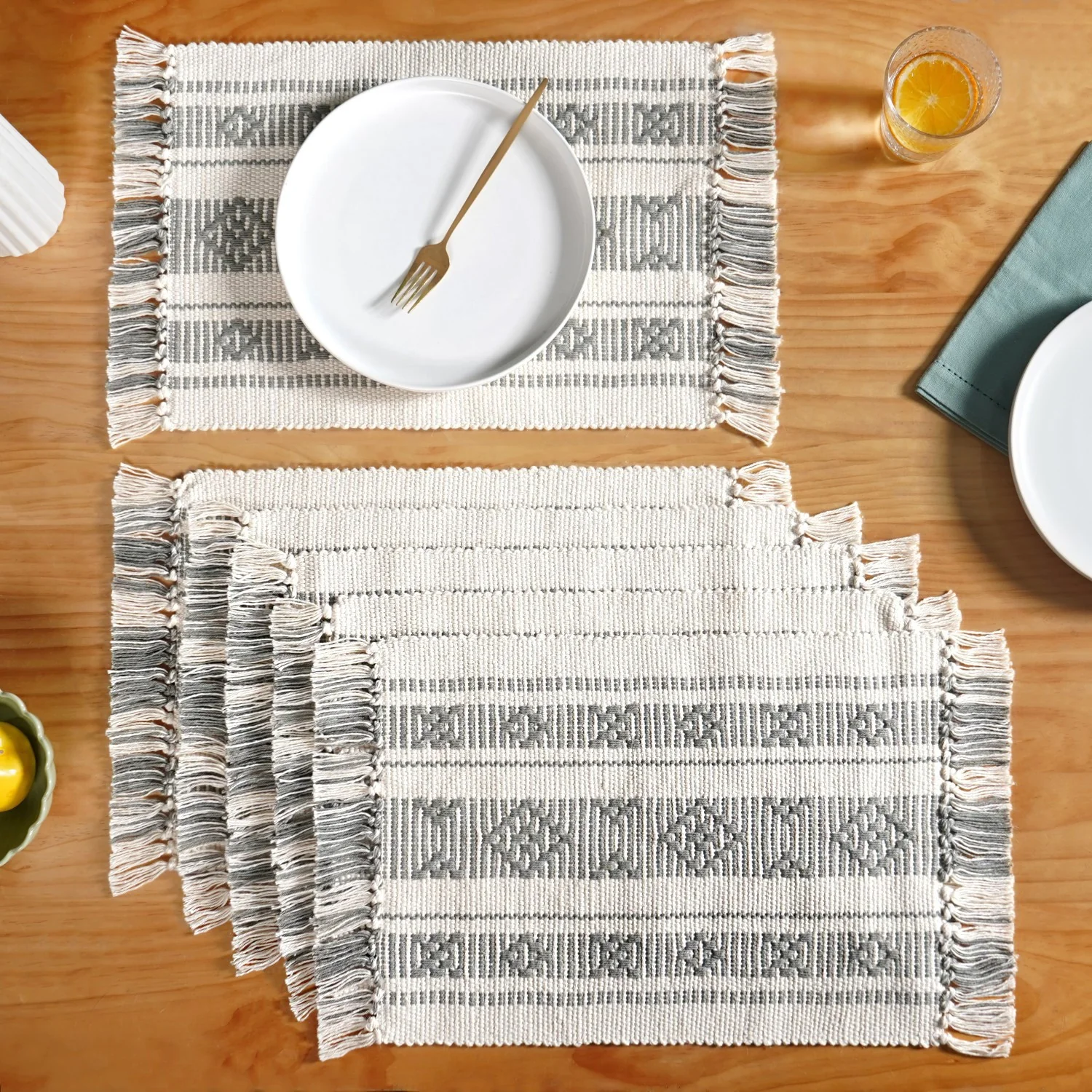 MonoLoom Fringed Cotton Placemat Set Of 6 - Image 8